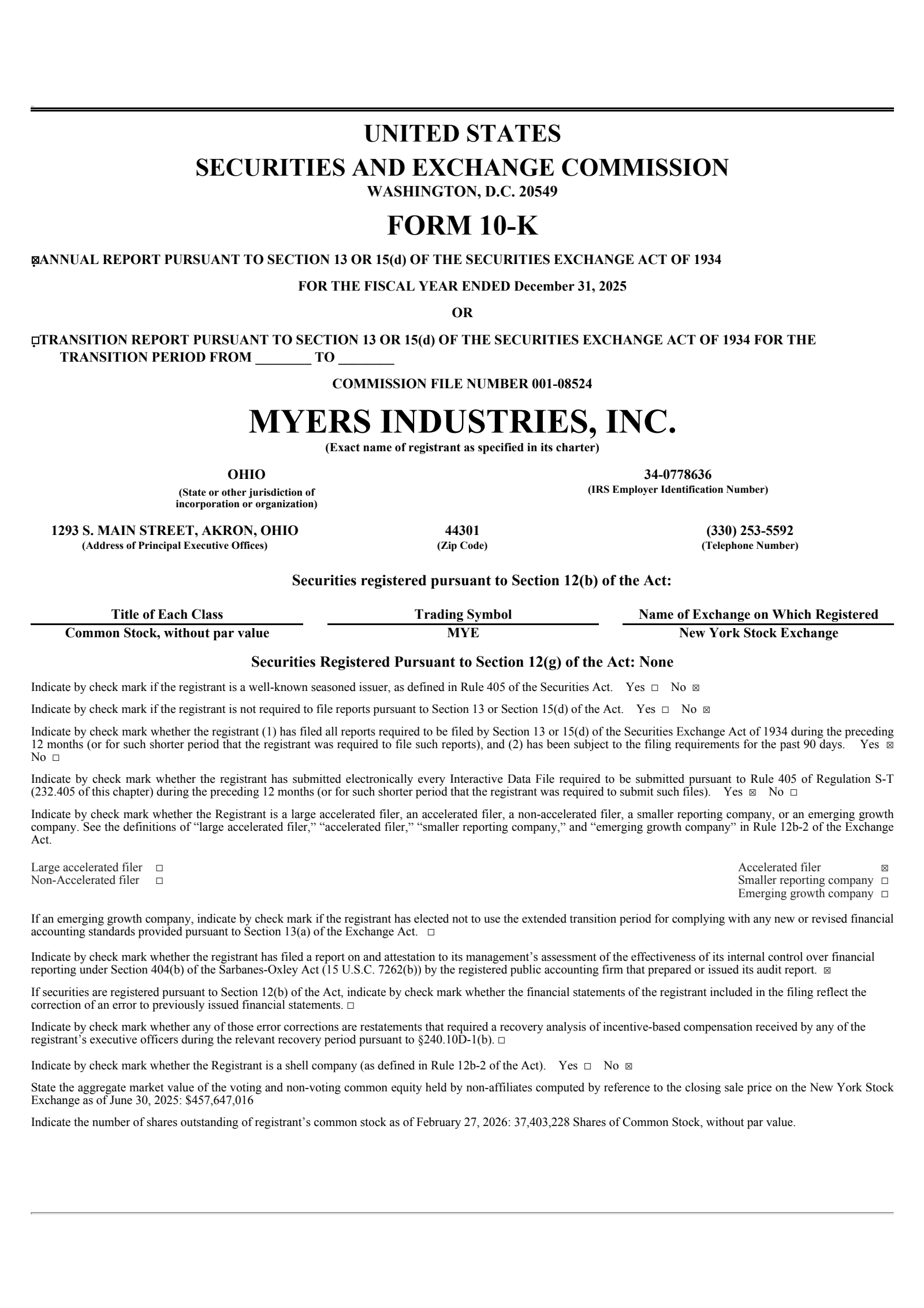 Myers Industries' Q4 2025 Annual report