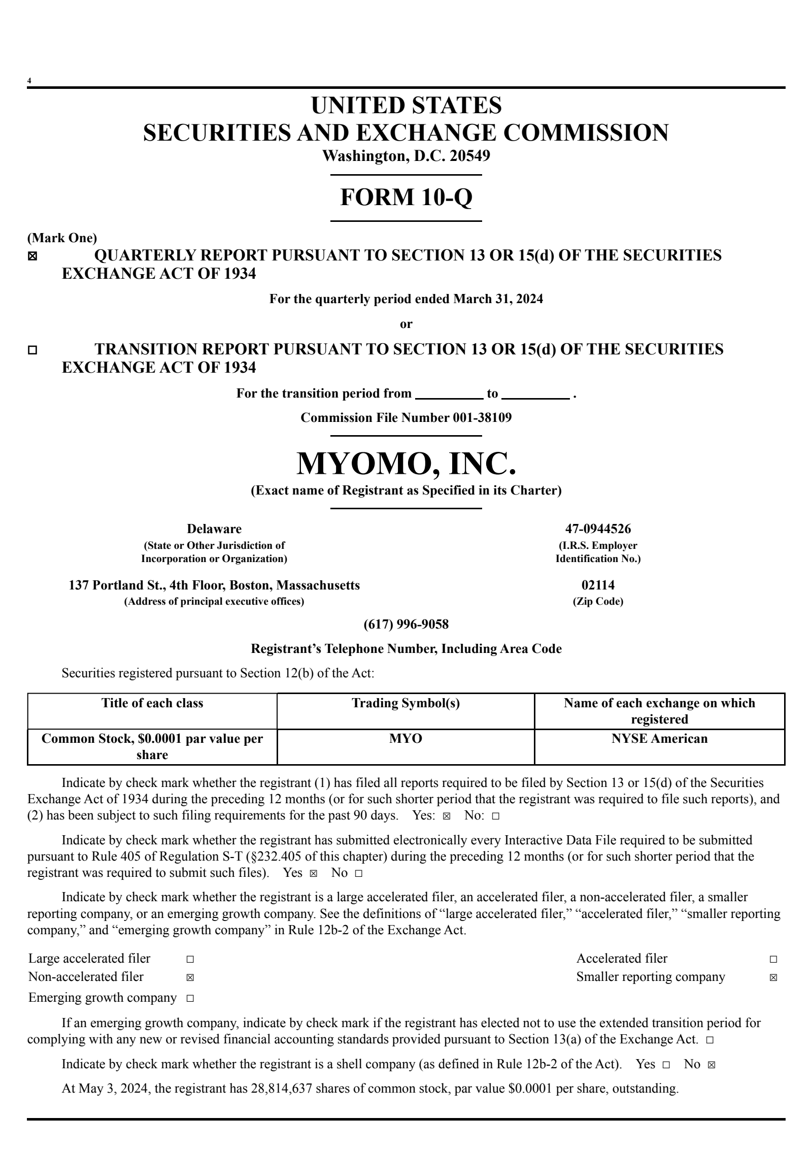 Myomo's Q1 2024 Quarterly report