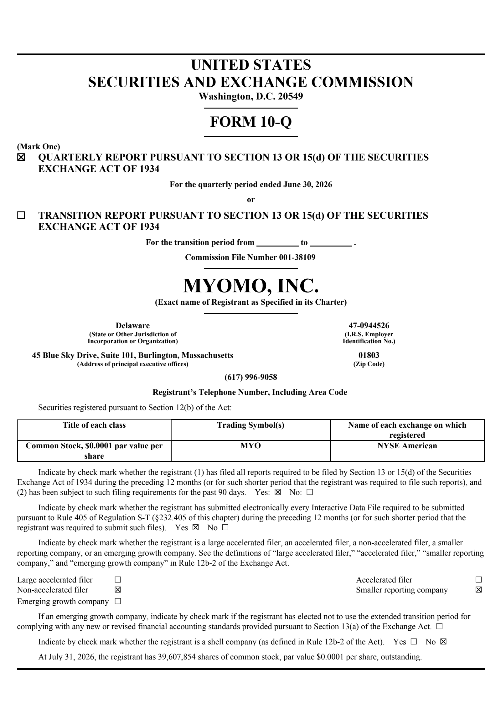 Myomo's Q2 2026 Quarterly report