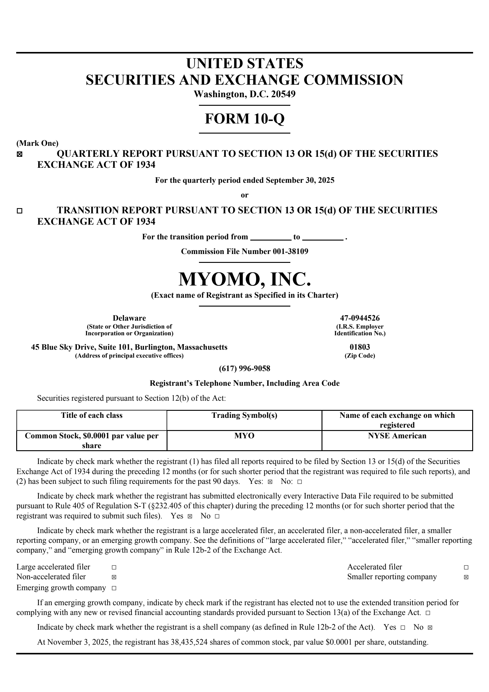 Myomo's Q3 2025 Quarterly Report