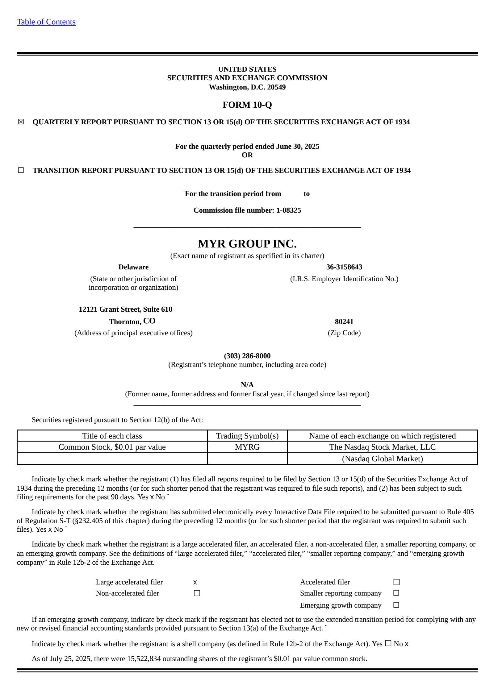 MYR Group's Q2 2025 Quarterly report