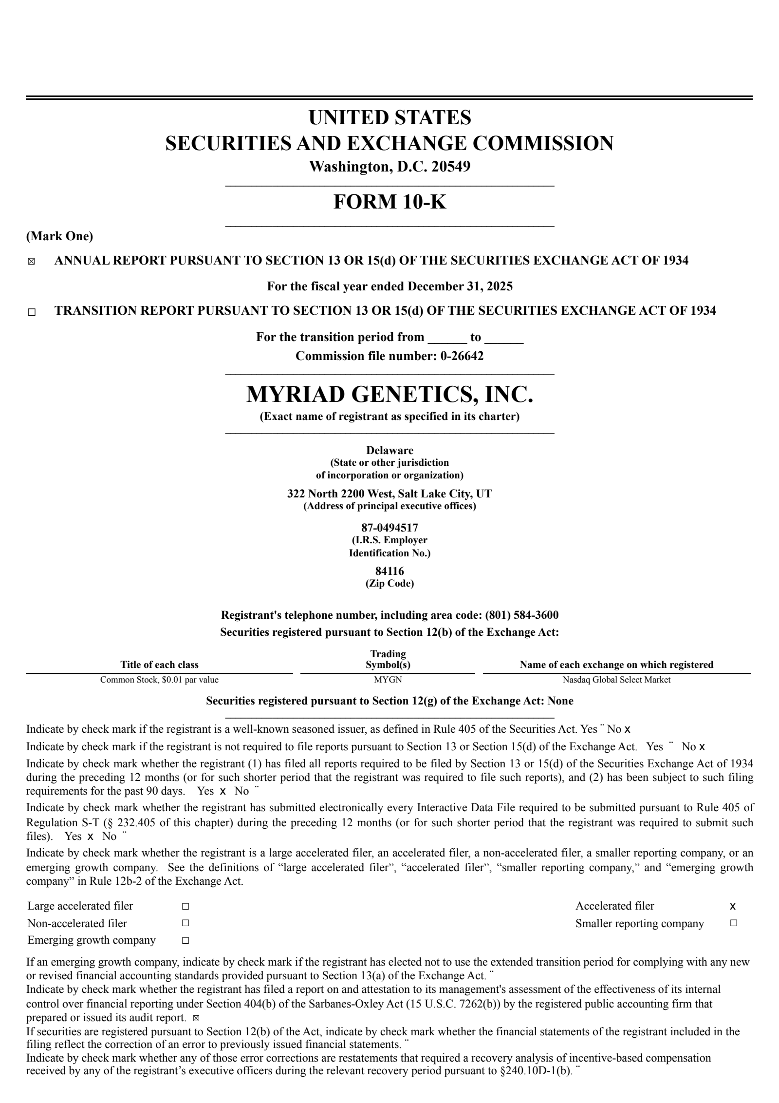 Myriad Genetics' Q4 2025 Annual report