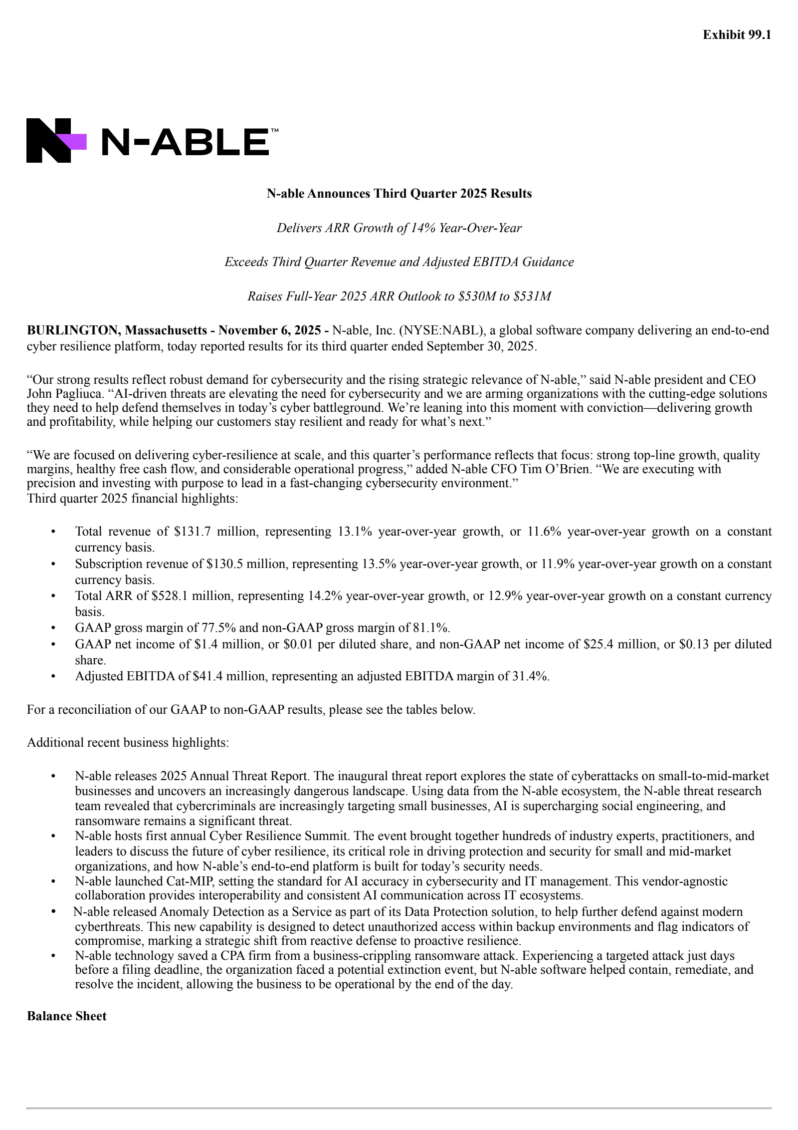 N-able's Q3 2025 Earnings Release