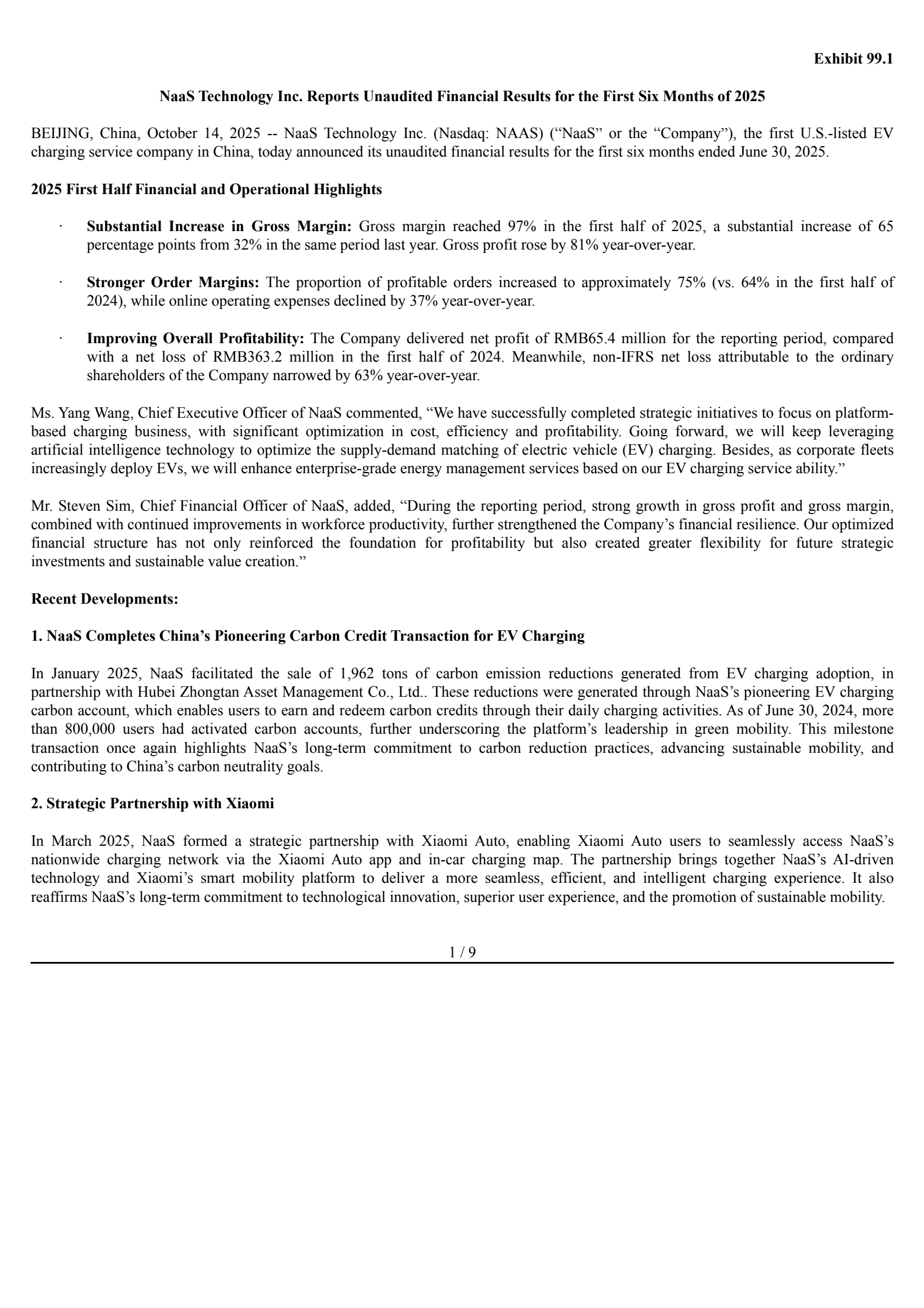 NaaS Technology's Q2 2025 Earnings Release