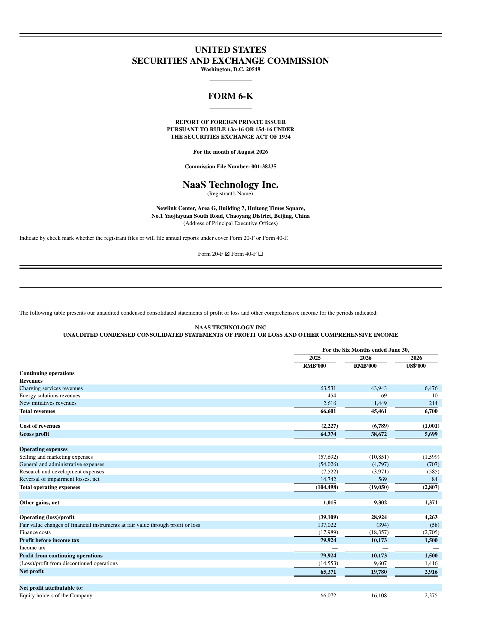 NaaS Technology's Q2 2026 Press Release