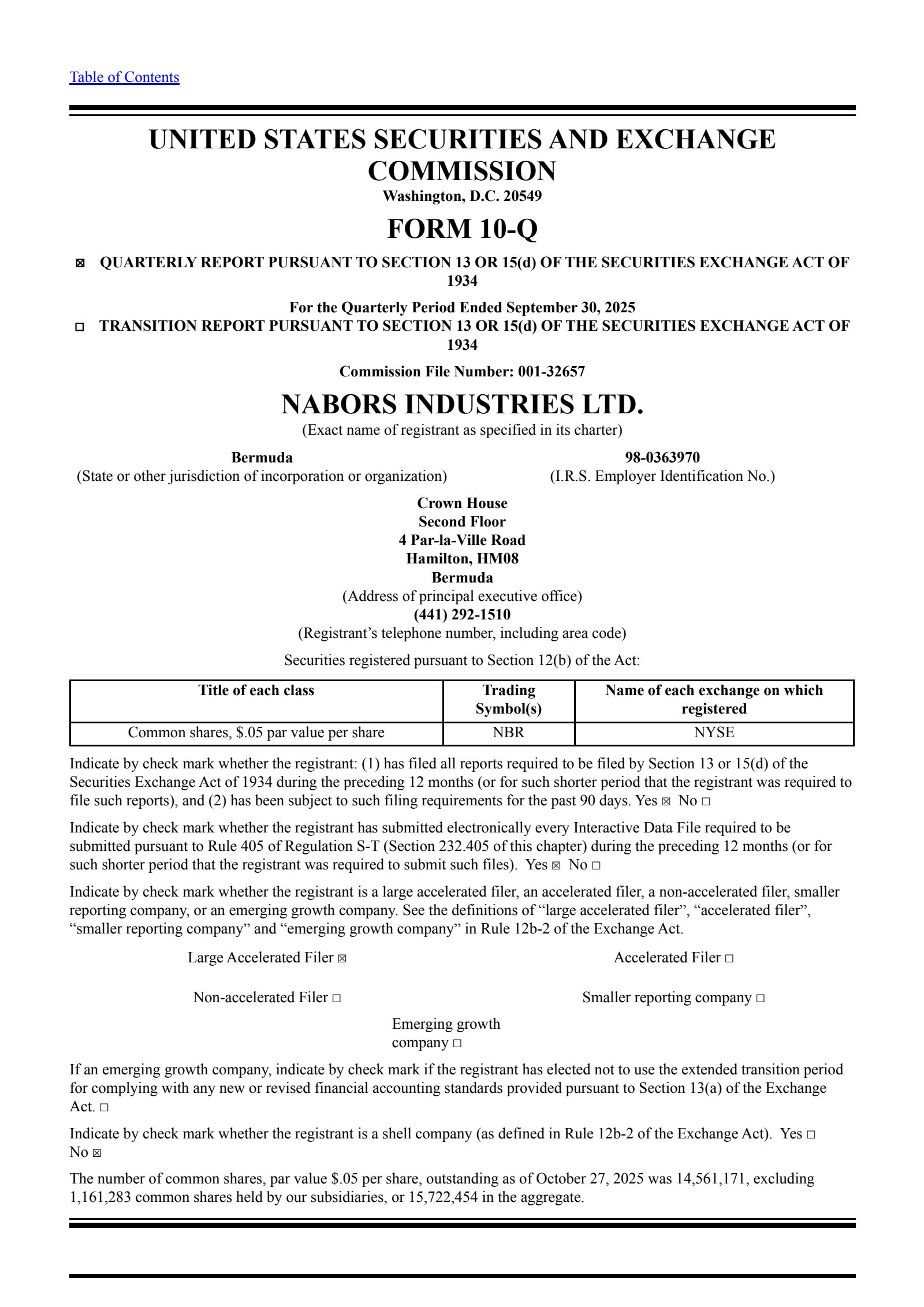 Nabors Industries' Q3 2025 Quarterly Report