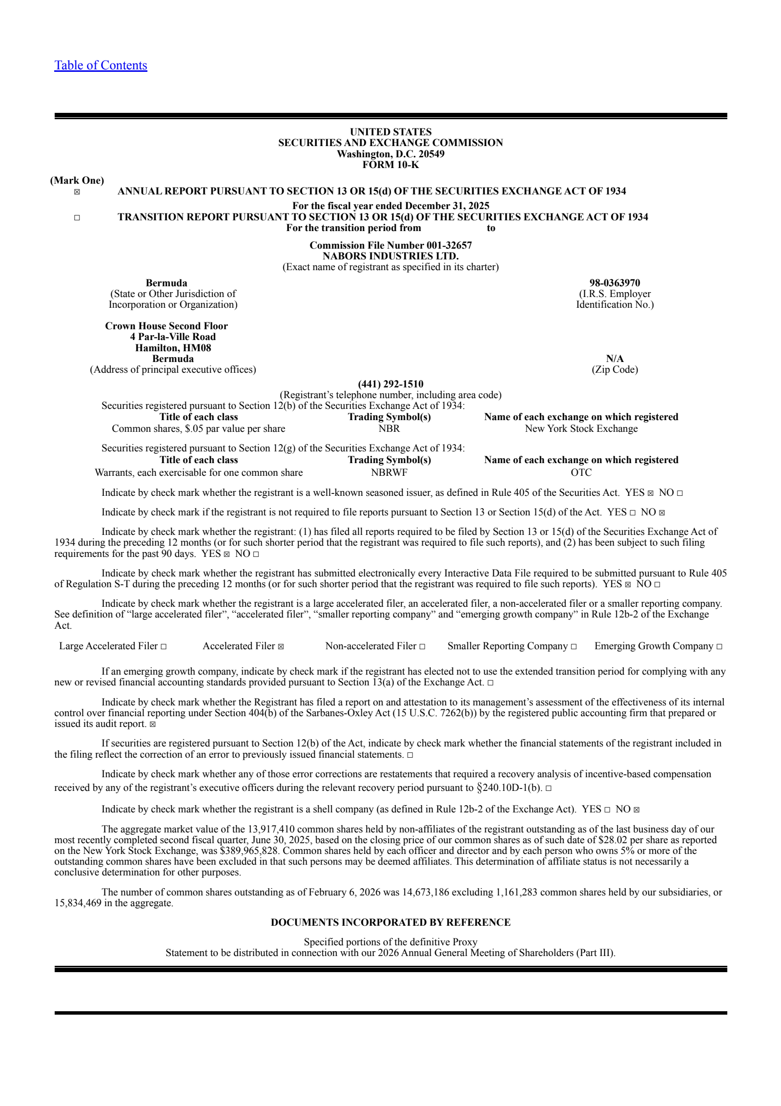 Nabors Industries' Q4 2025 Annual report