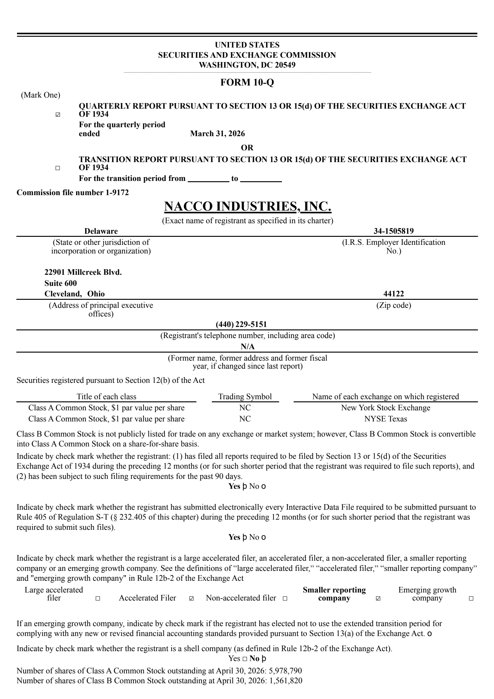 NACCO Industries' Q1 2026 Quarterly report