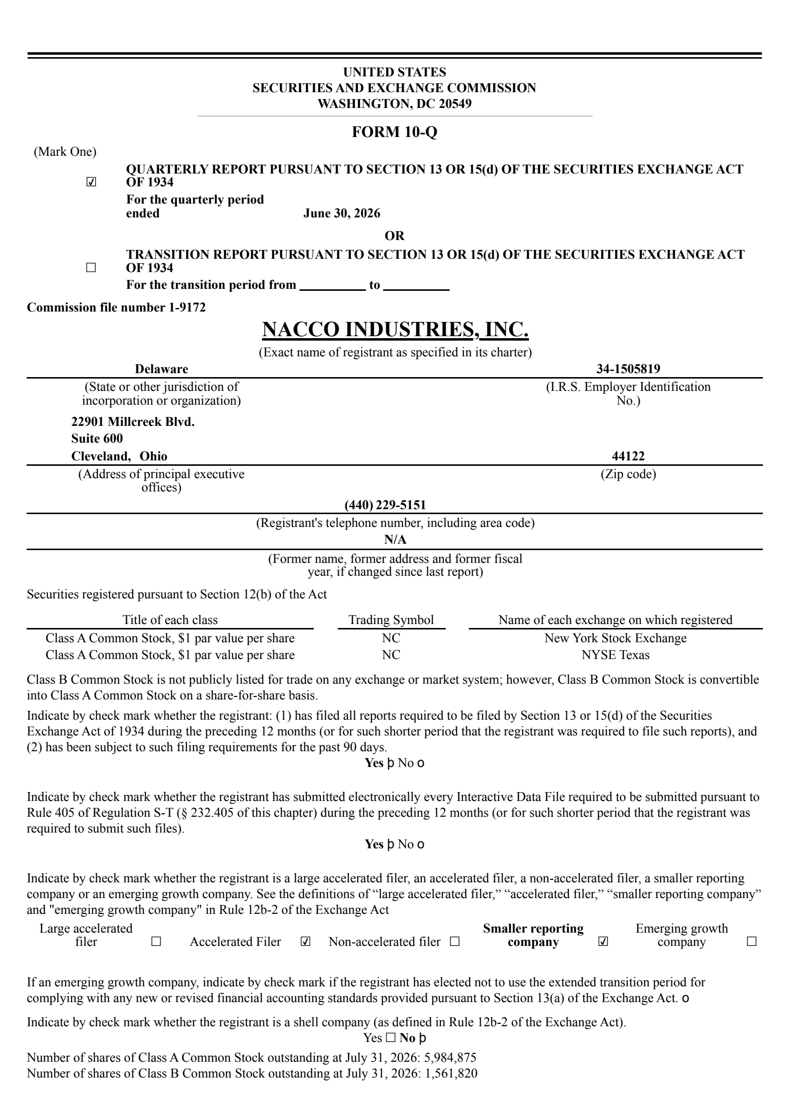 NACCO Industries' Q2 2026 Quarterly report