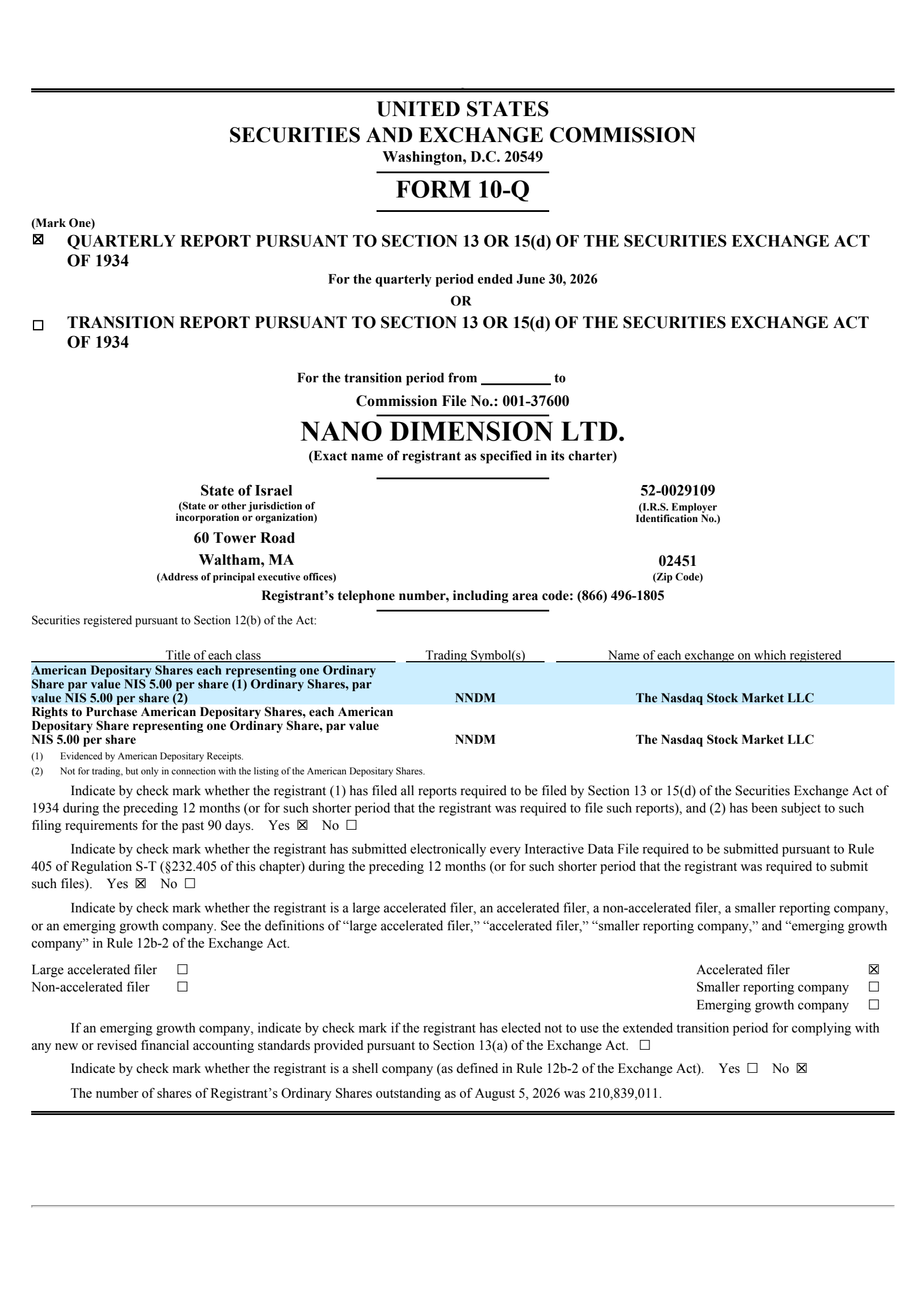 Nano Dimension's Q2 2026 Quarterly report