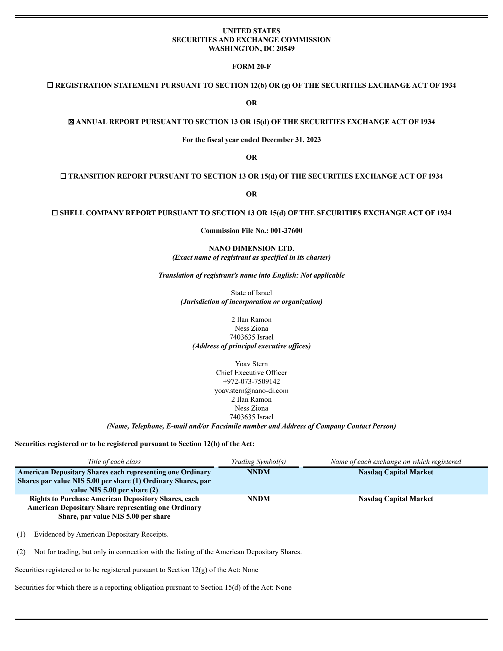 Nano Dimension's Q4 2023 Annual Report