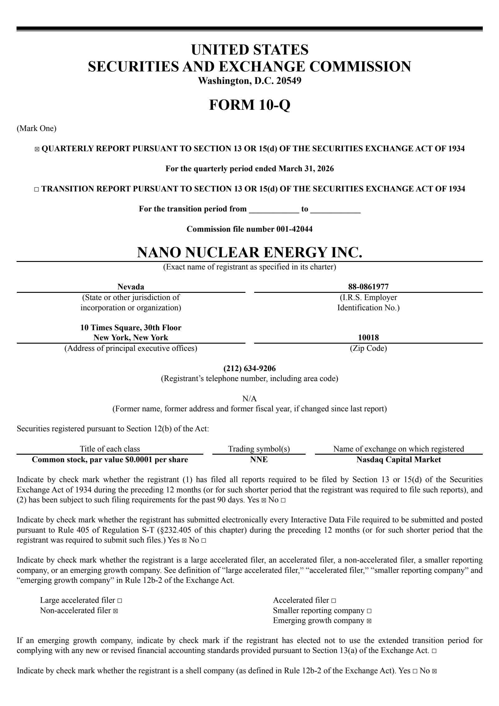 Nano Nuclear Energy's Q2 2026 Quarterly report