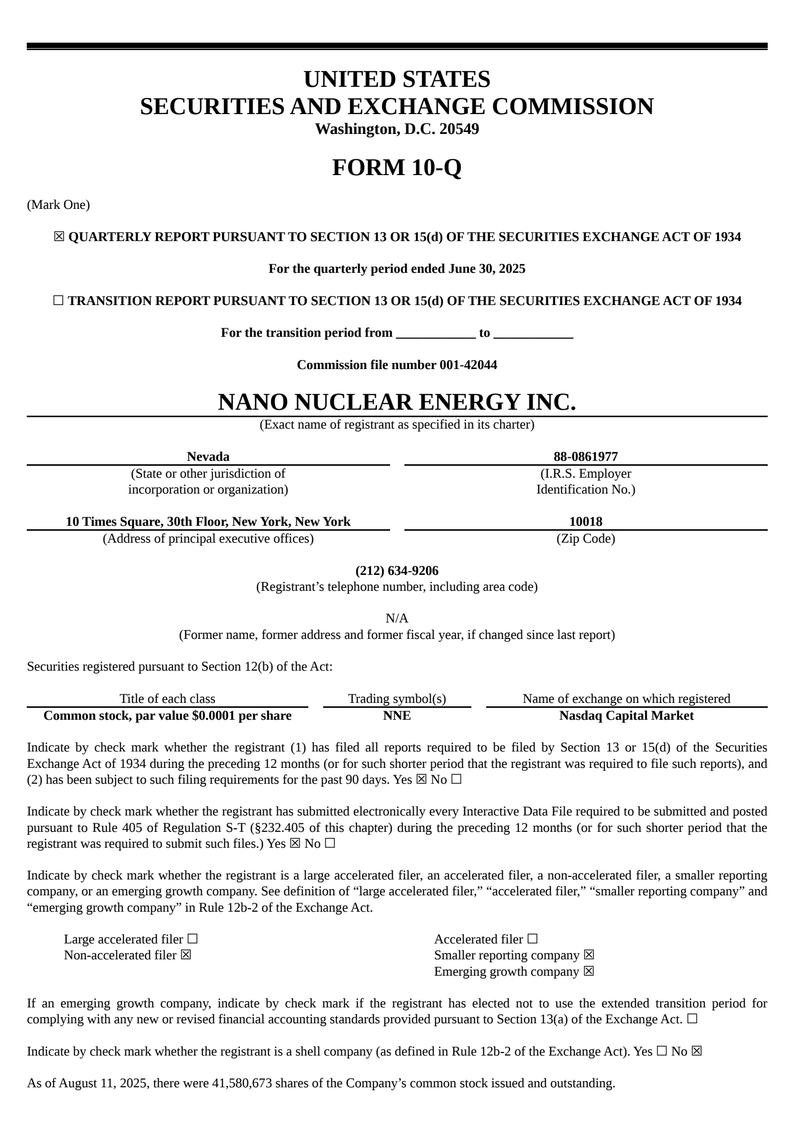 Nano Nuclear Energy's Q3 2025 Quarterly report