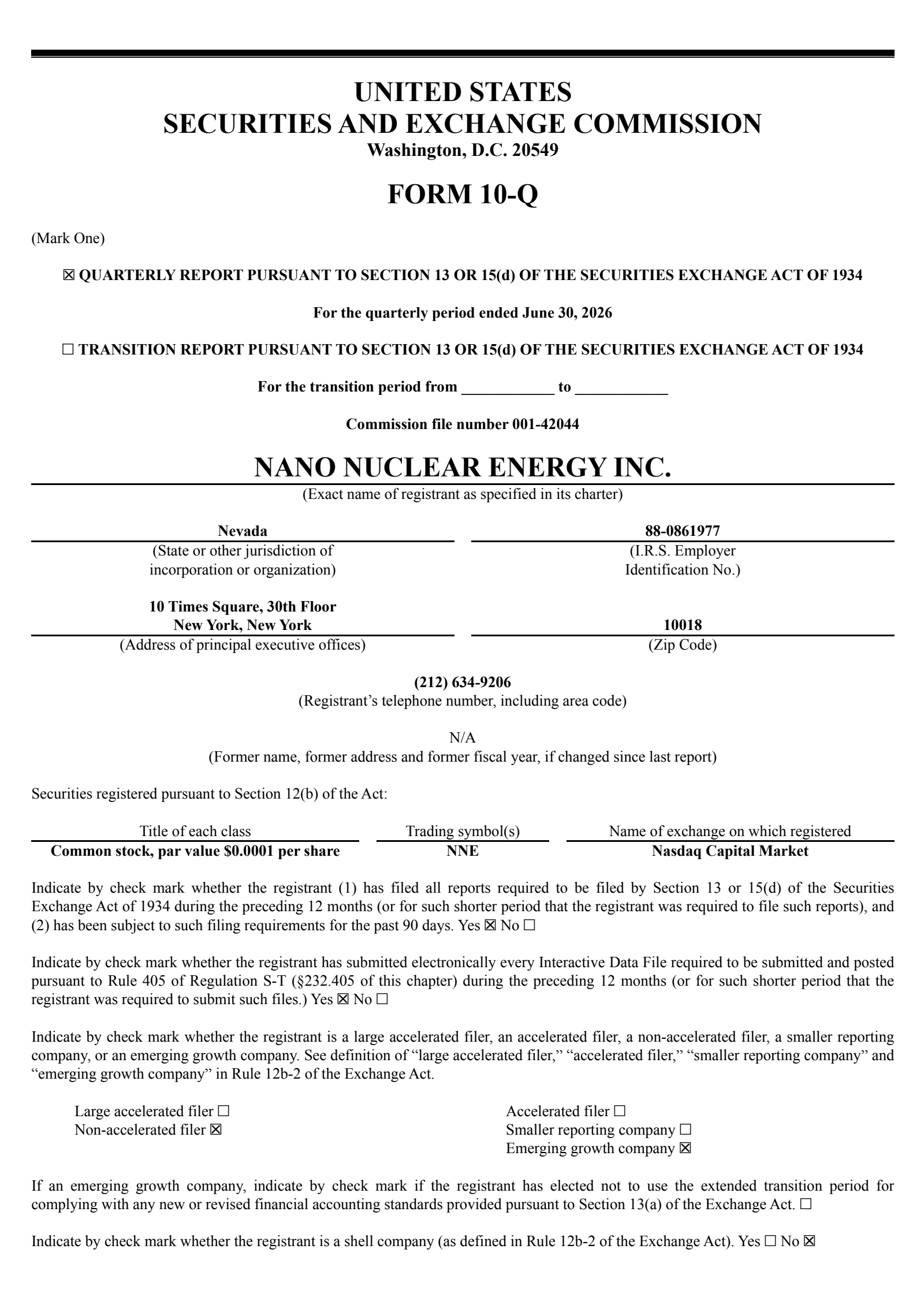Nano Nuclear Energy's Q3 2026 Quarterly report