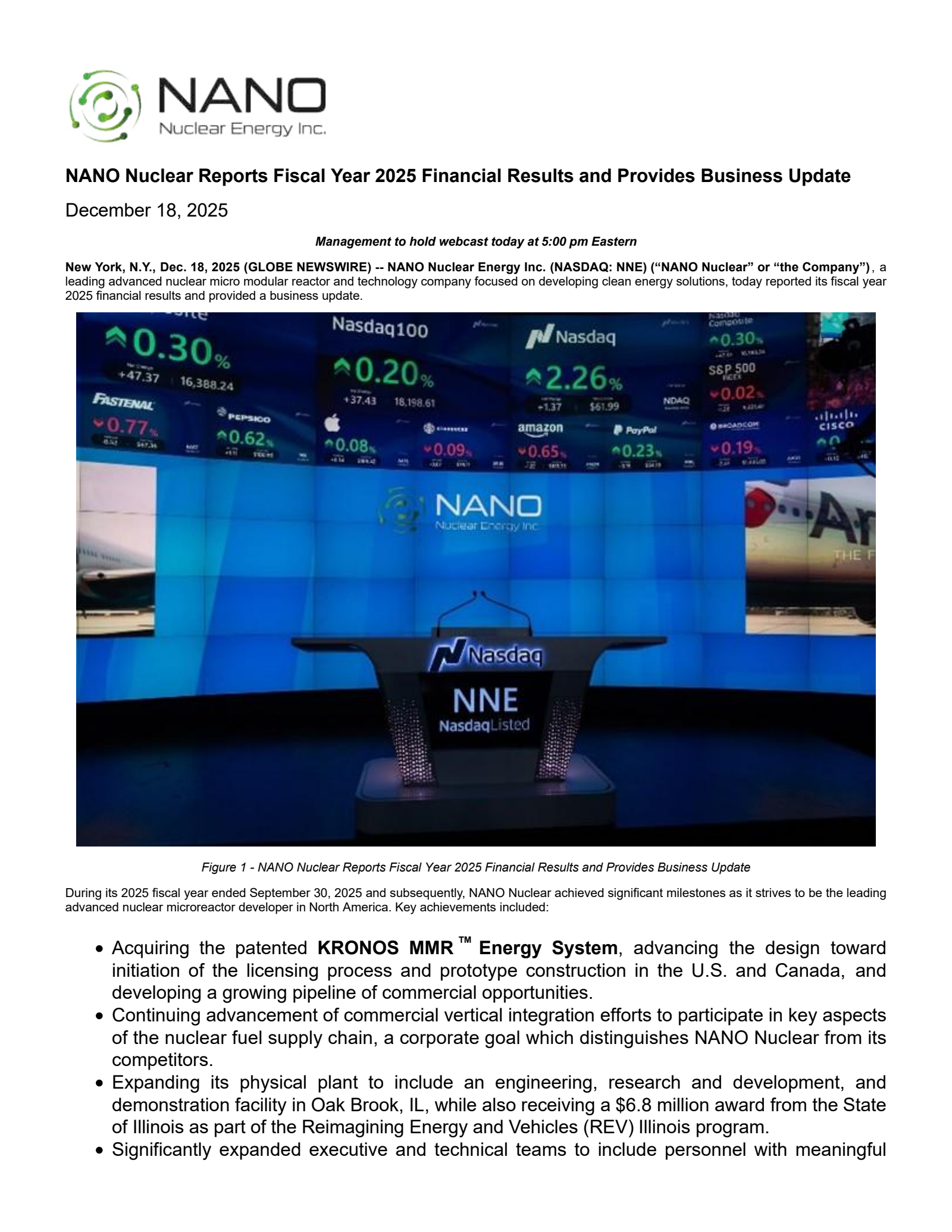Nano Nuclear Energy's Q4 2025 Earnings Release