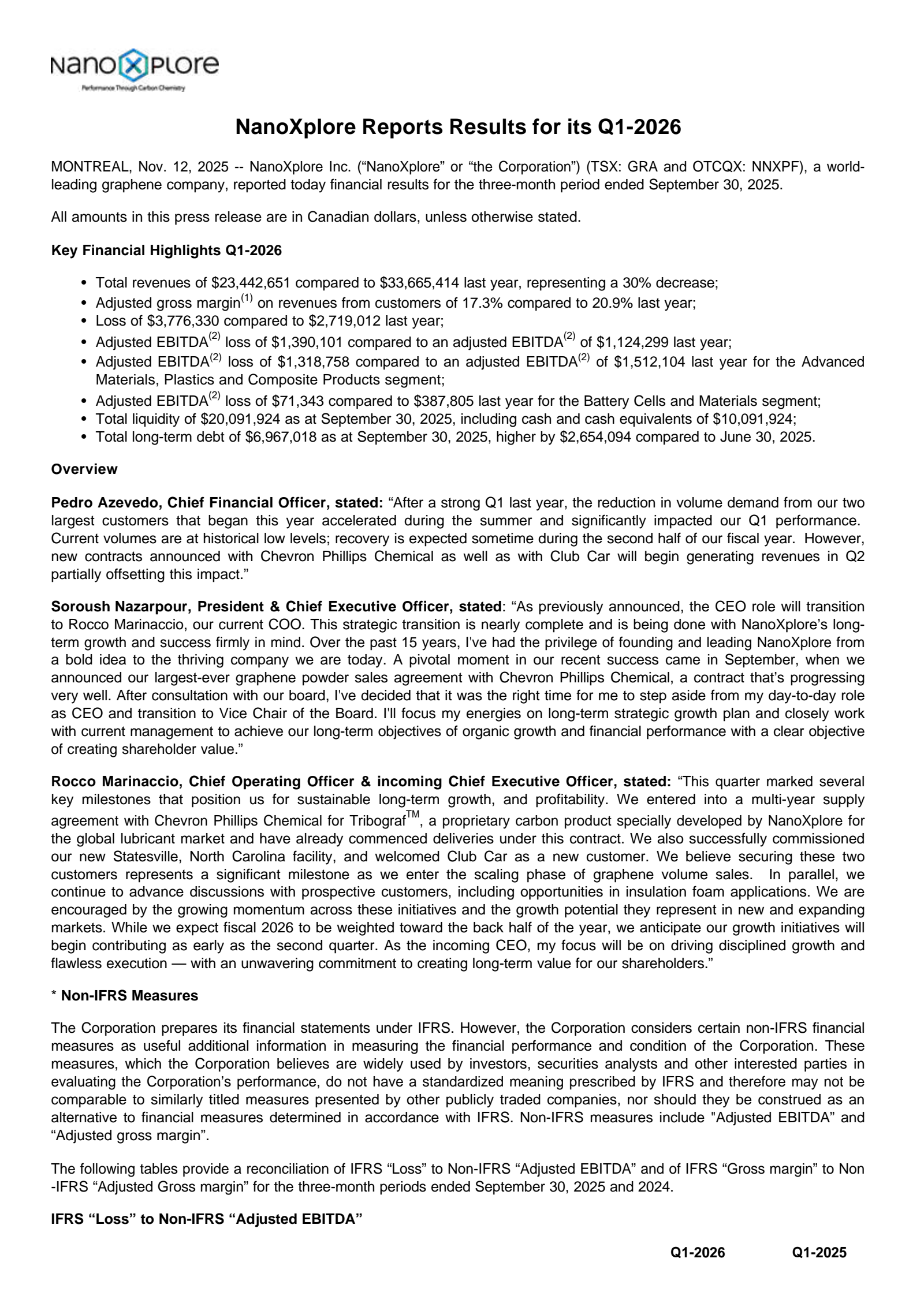 NanoXplore's Q1 2026 Earnings Release