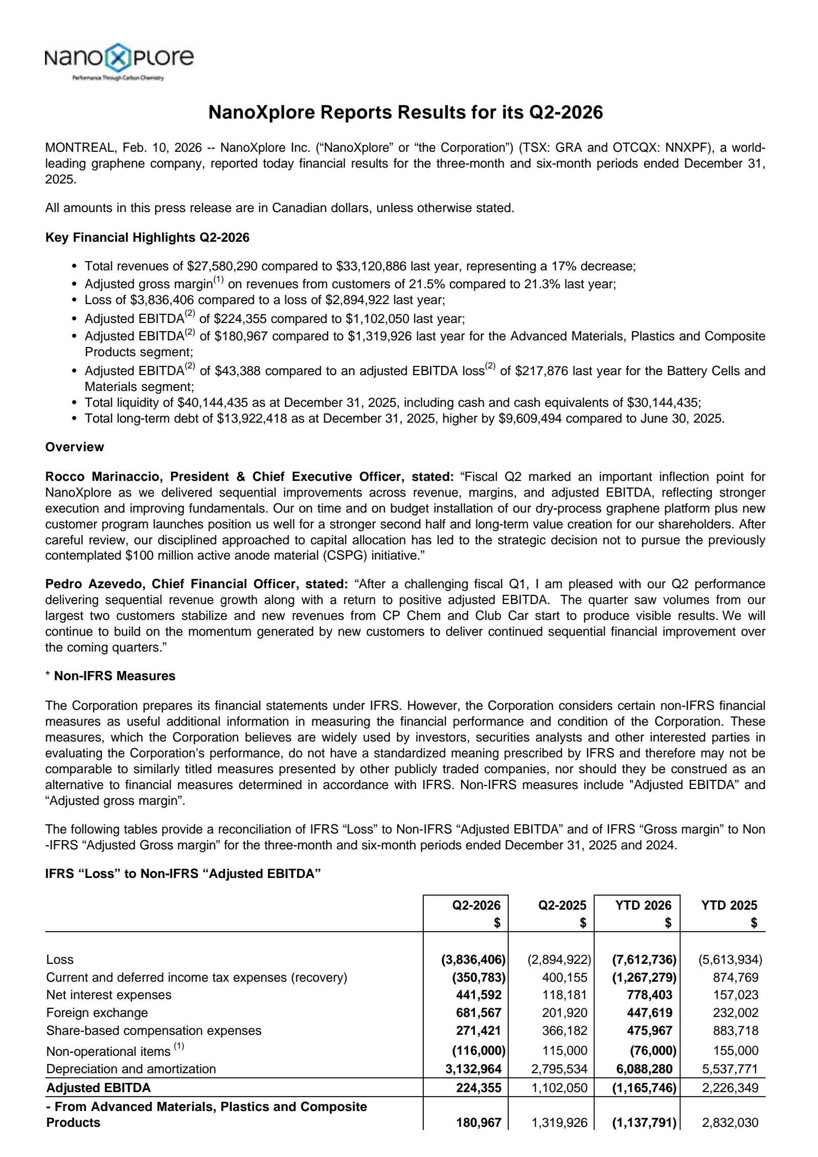 NanoXplore's Q2 2026 Press Release