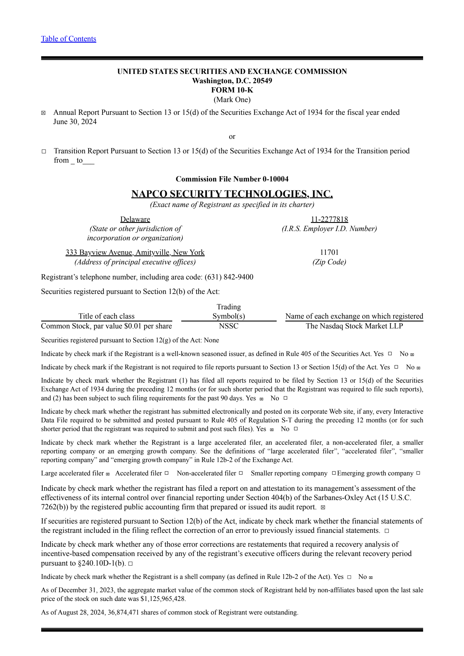 Napco Security Technologies' Q4 2024 Annual report