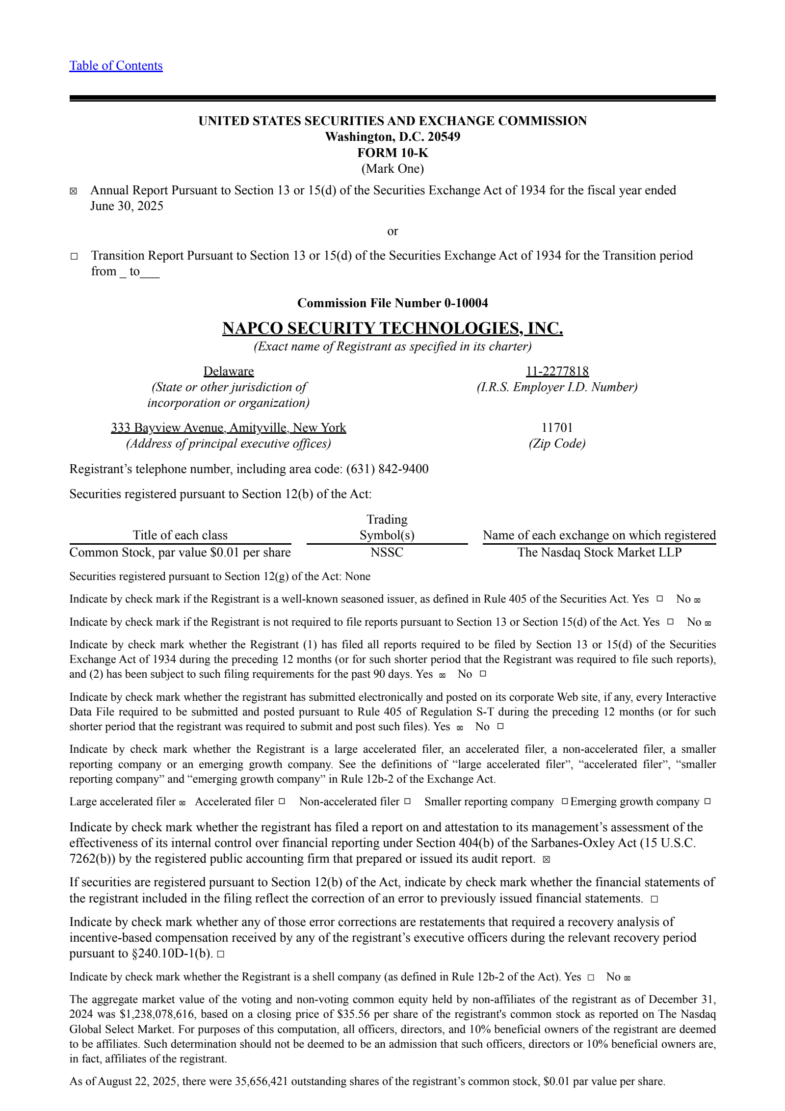 NAPCO Security Technologies' Q4 2025 Annual report