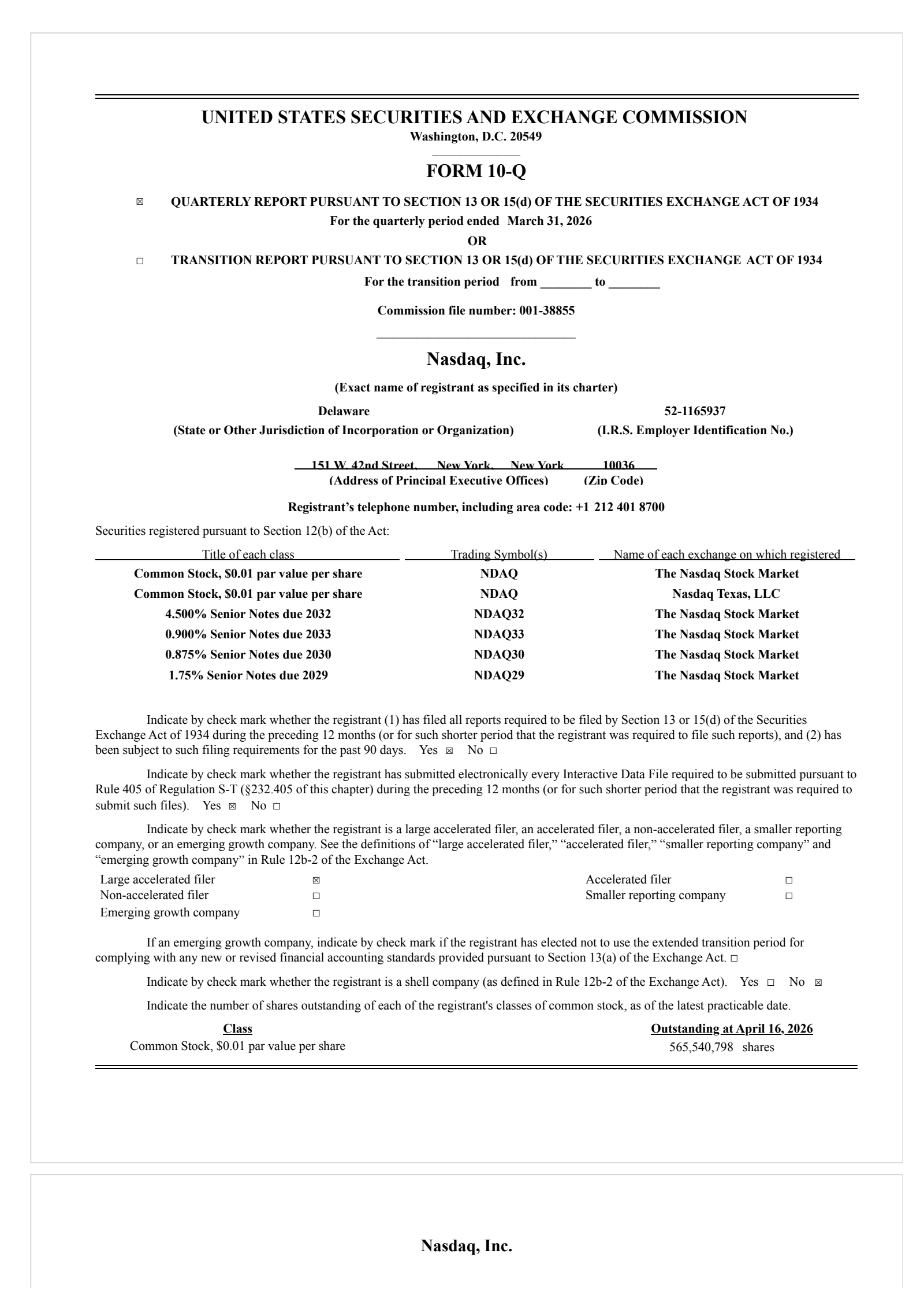 Nasdaq's Q1 2026 Quarterly report