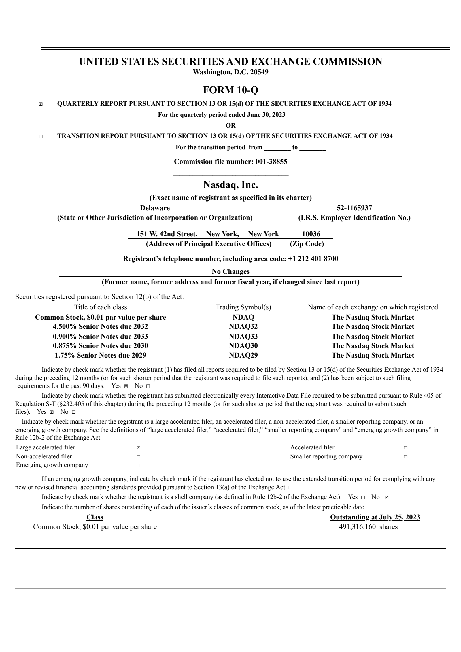 Nasdaq's Q2 2023 Quarterly report