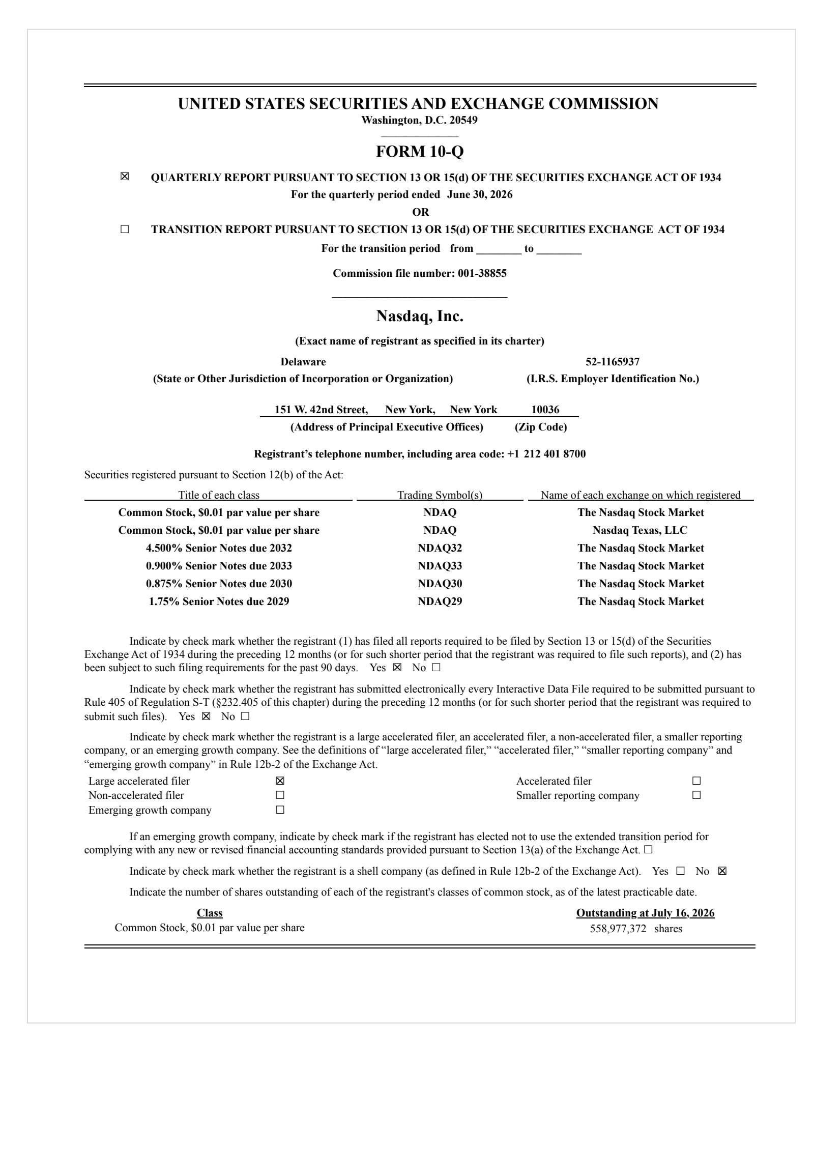 Nasdaq's Q2 2026 Quarterly report