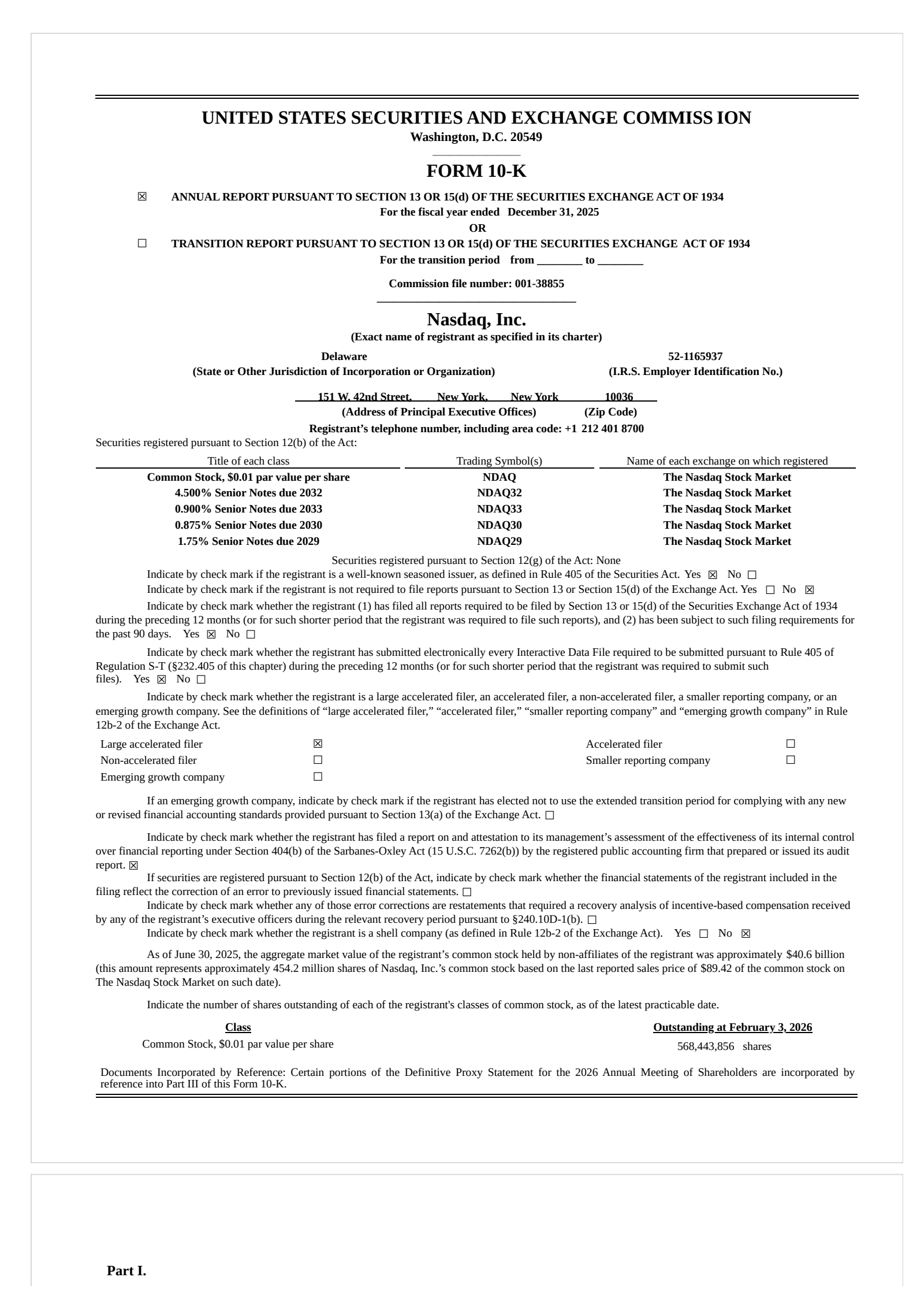 Nasdaq's Q4 2025 Annual report