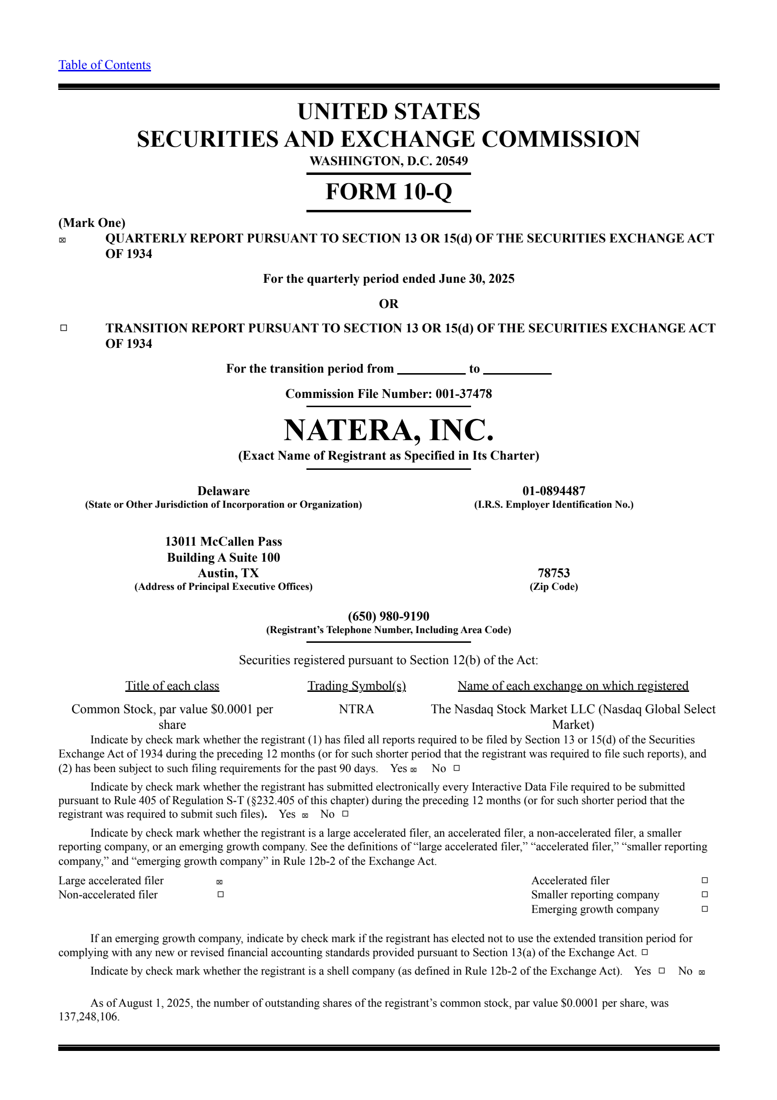 Natera's Q2 2025 Quarterly report
