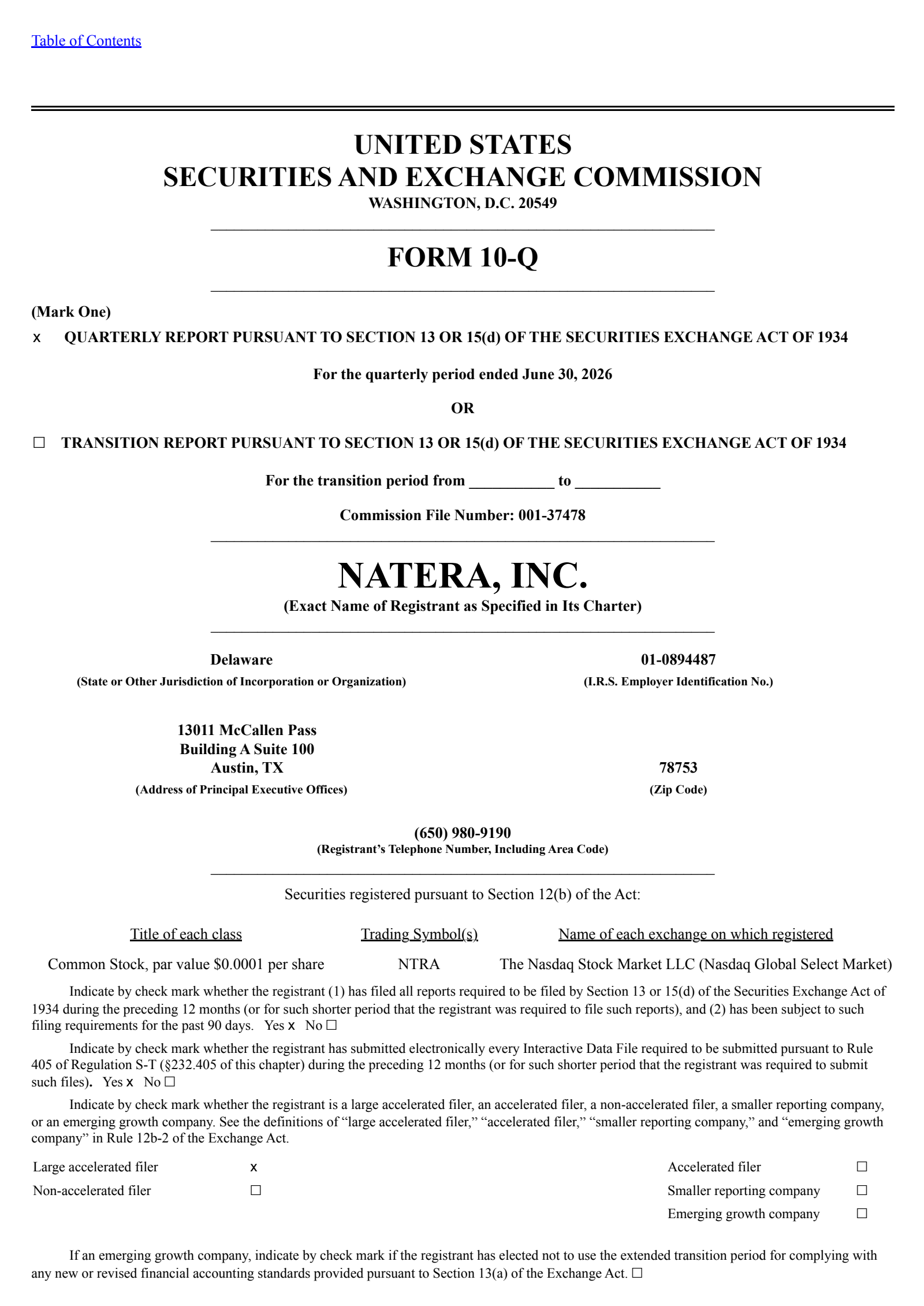 Natera's Q2 2026 Quarterly report