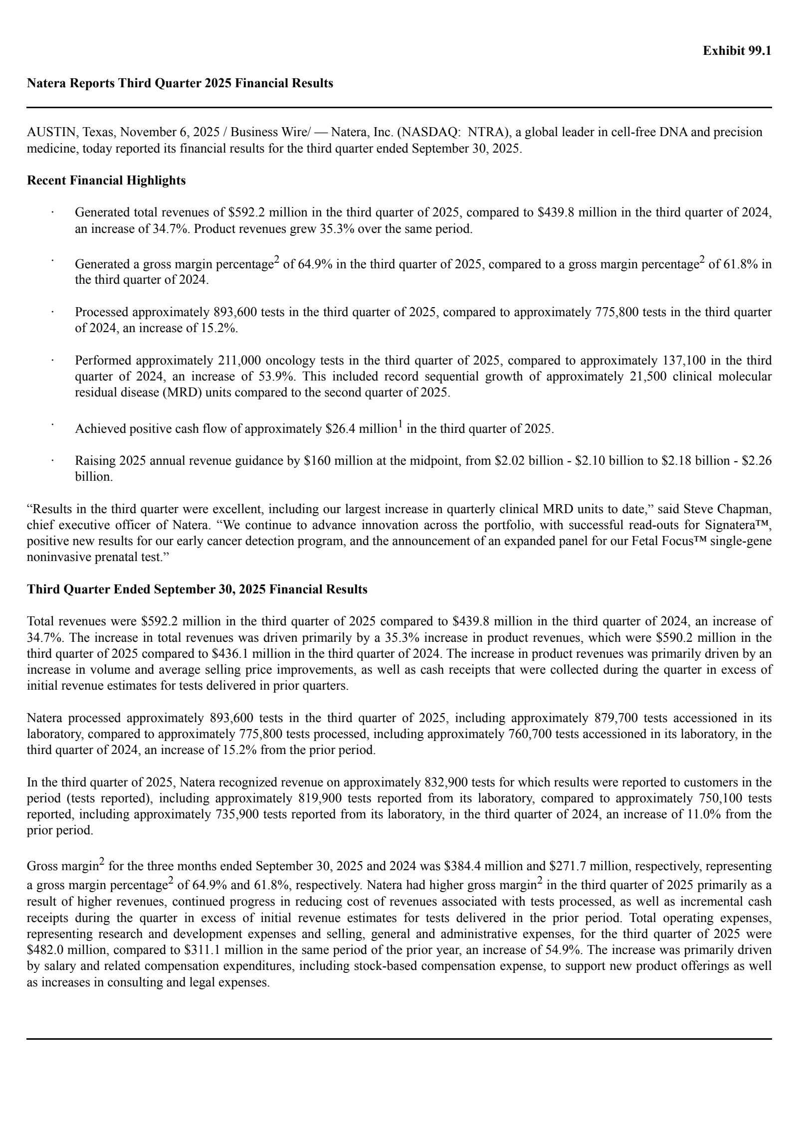 Natera's Q3 2025 Earnings Release