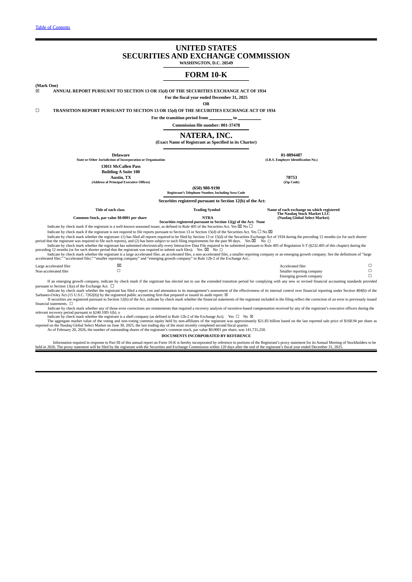 Natera's Q4 2025 Annual report