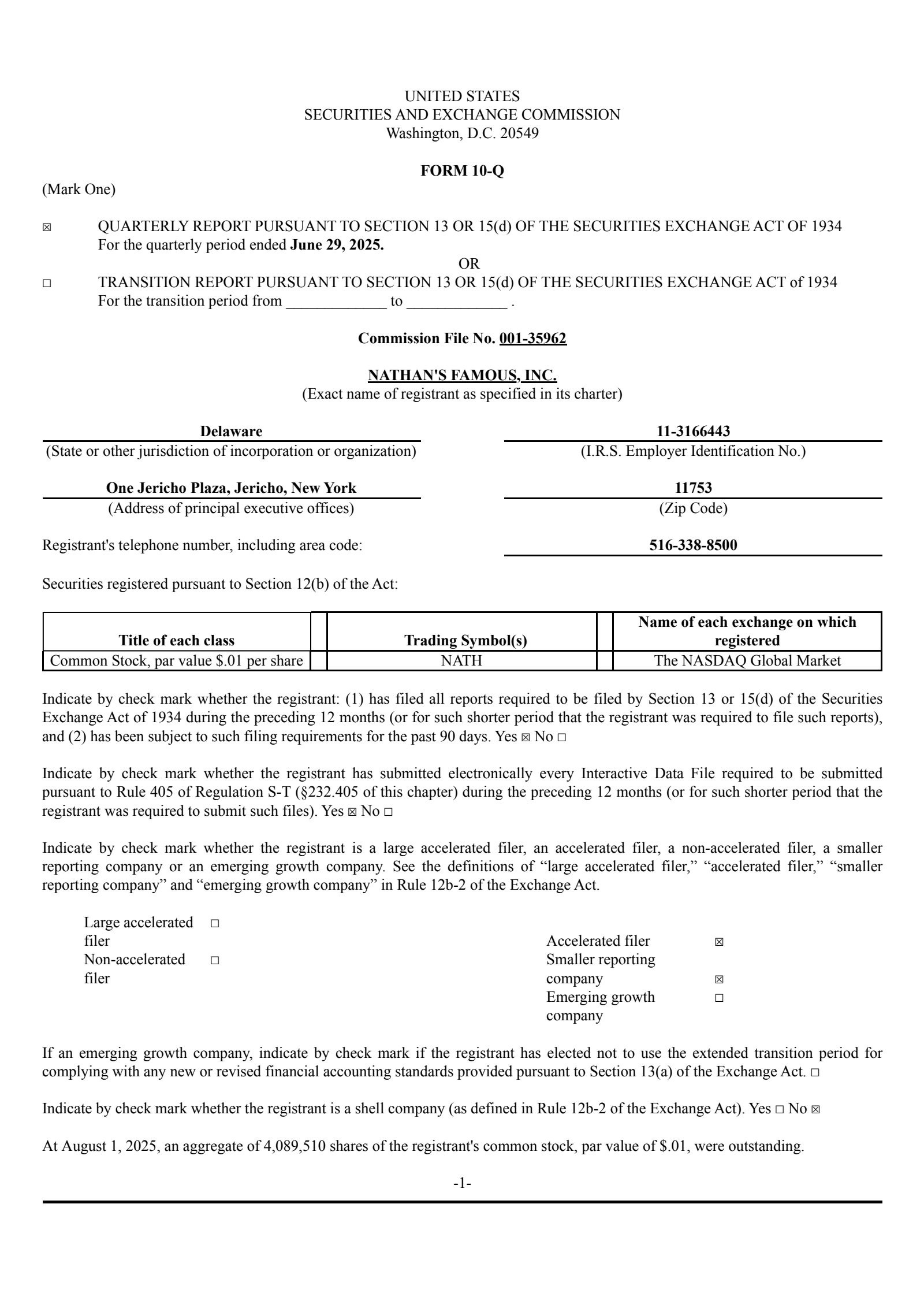 Nathan's Famous' Q1 2026 Quarterly report