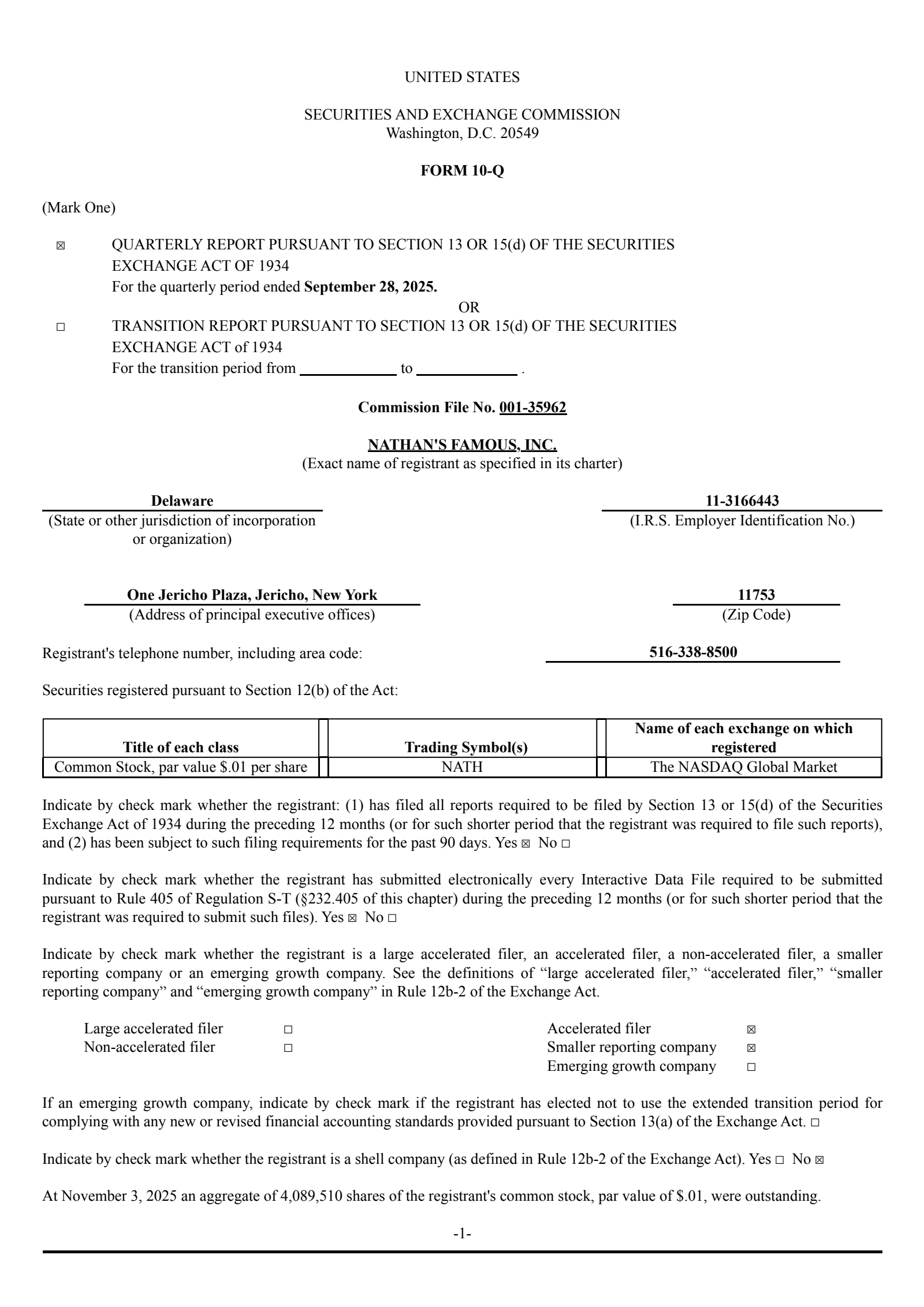 Nathan's Famous' Q2 2026 Quarterly Report