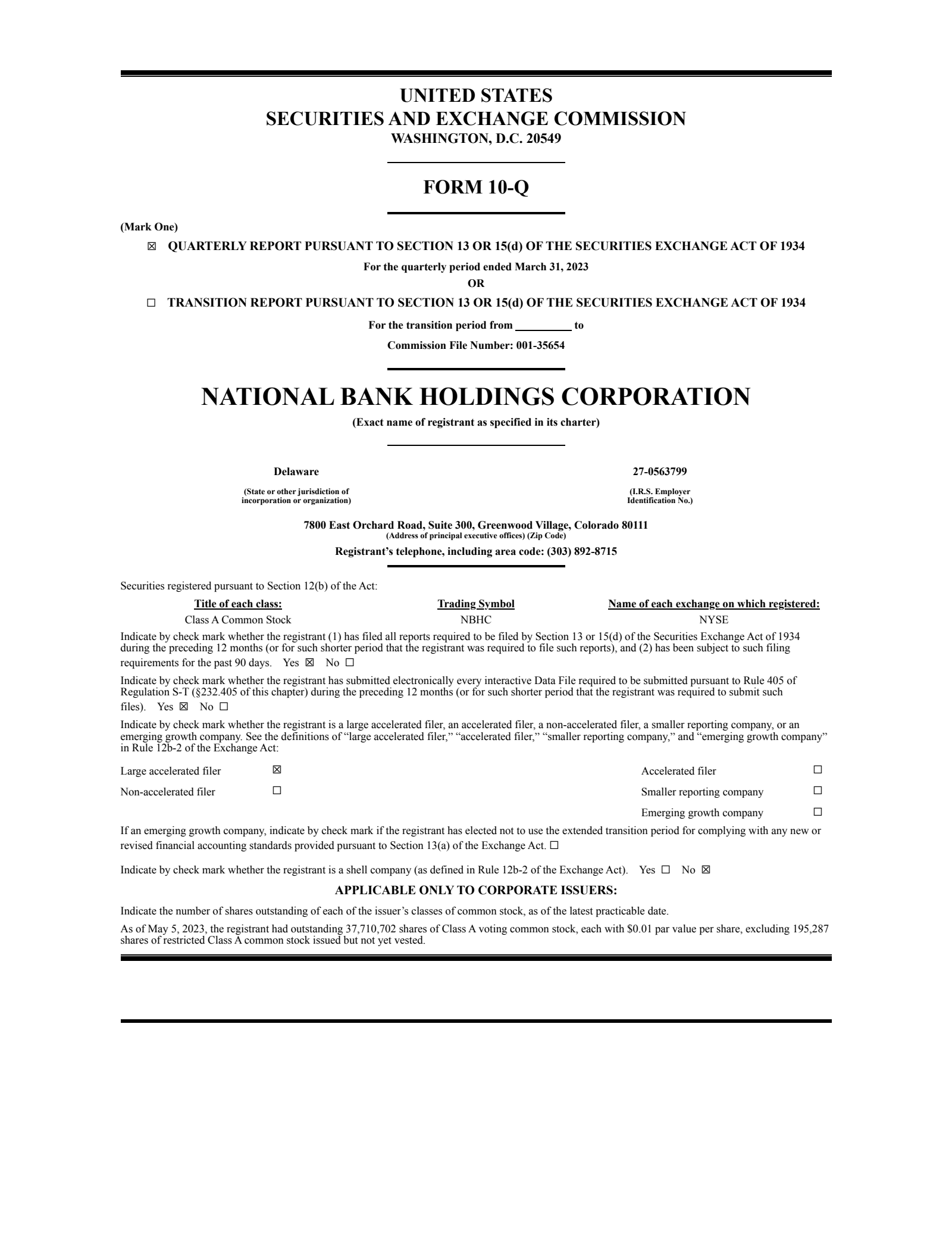 NBHC Q1 2023 Earnings Report on 4/20/2023