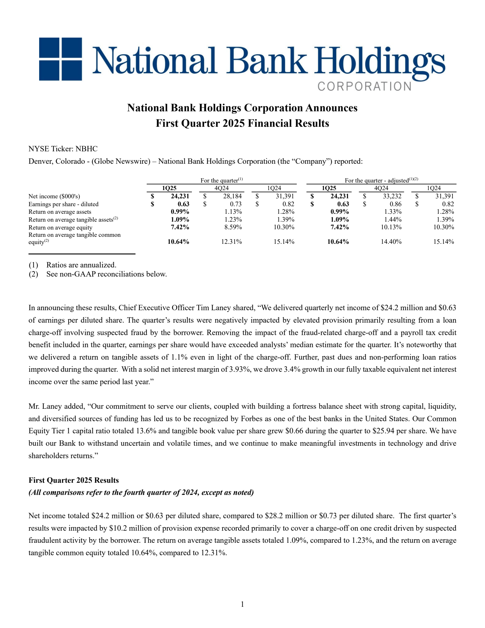 National Bank's Q1 2025 Press Release