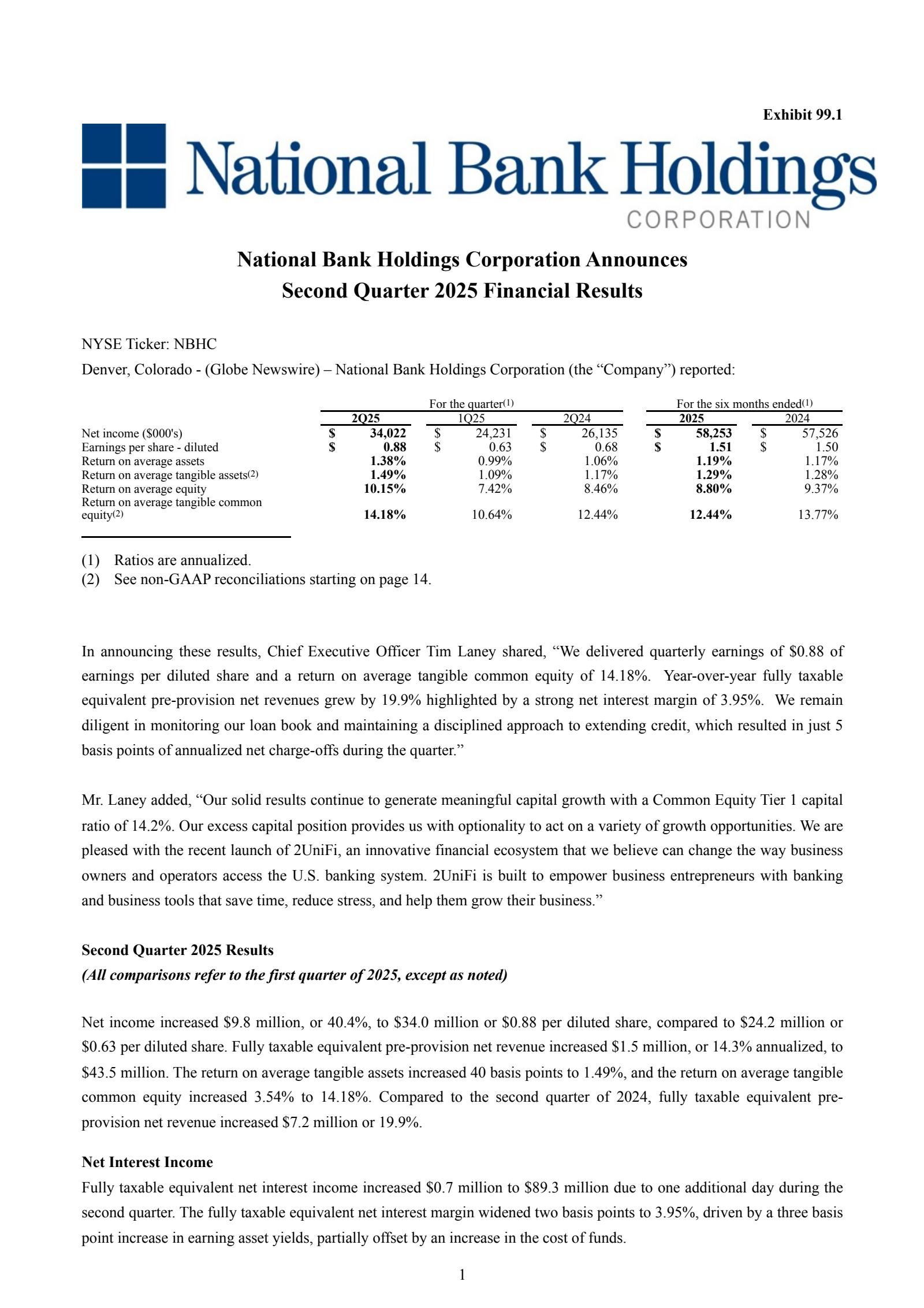 National Bank's Q2 2025 Press Release