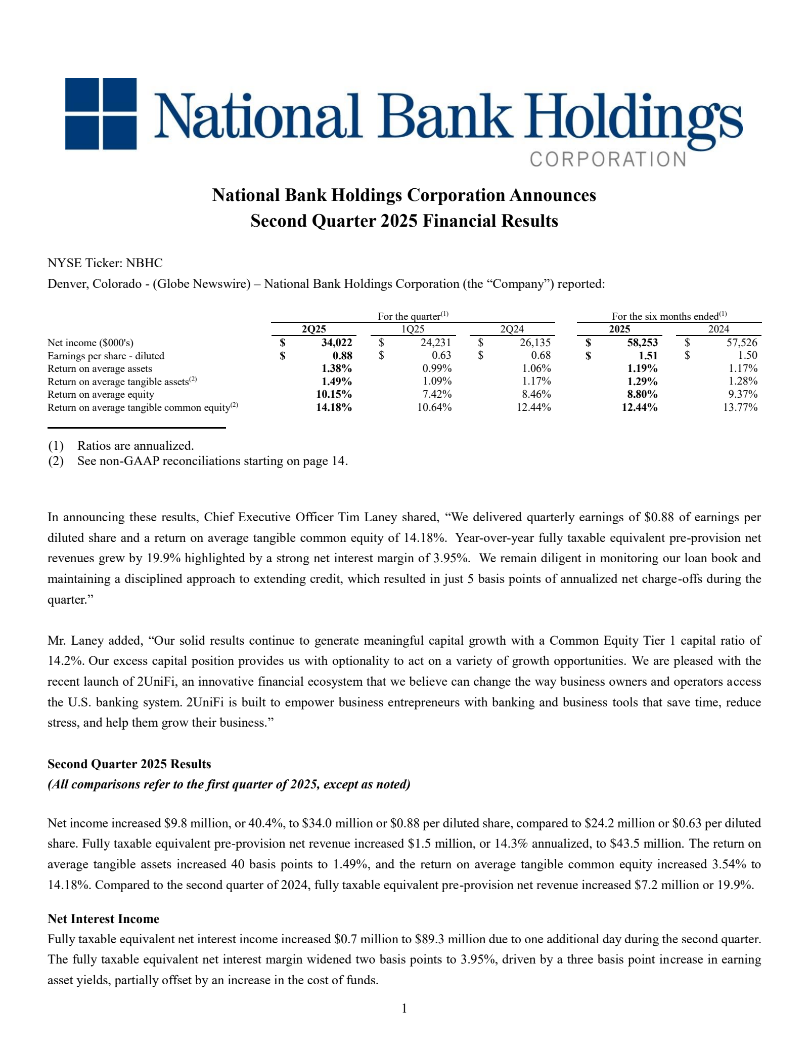 National Bank's Q2 2025 Press Release