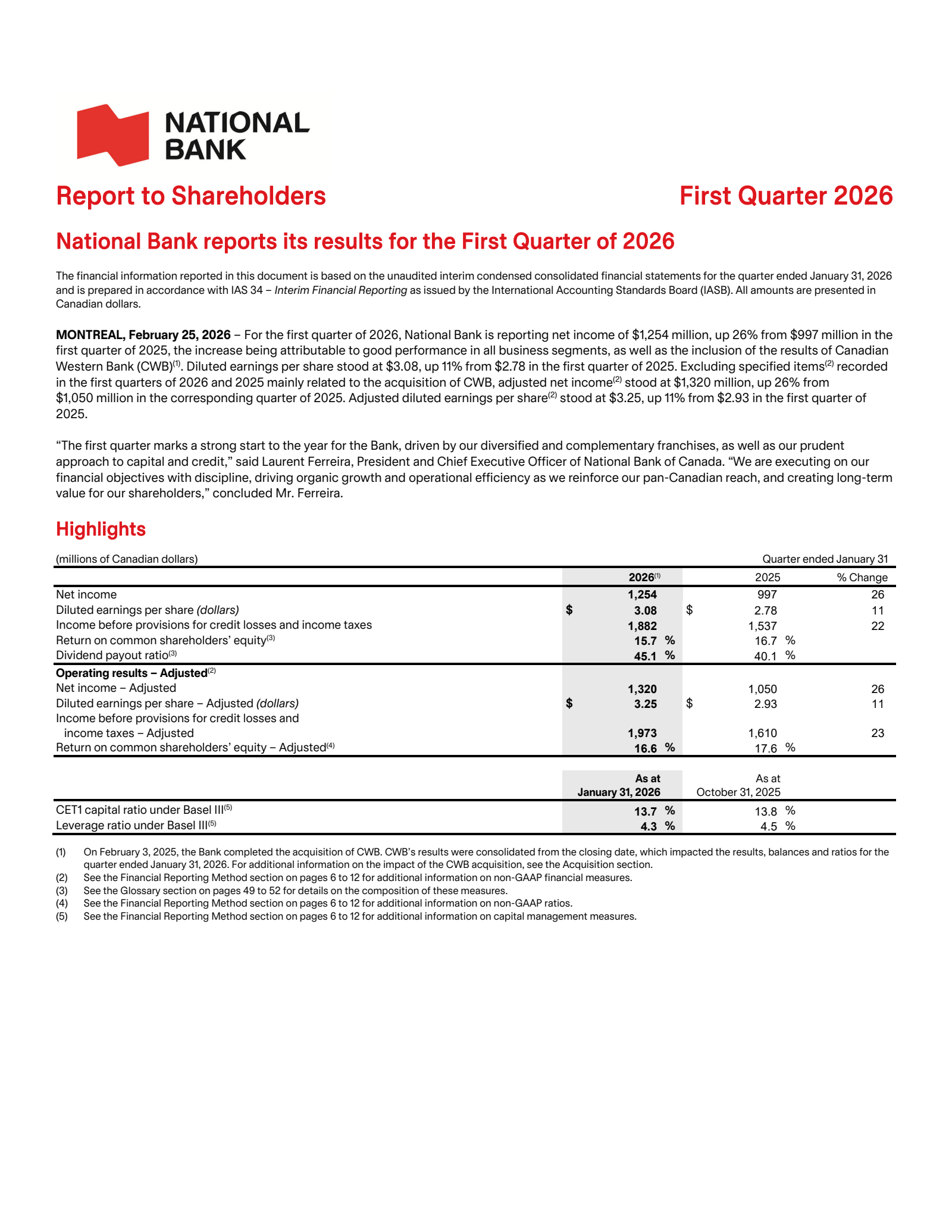 National Bank of Canada's Q1 2026 Interim report