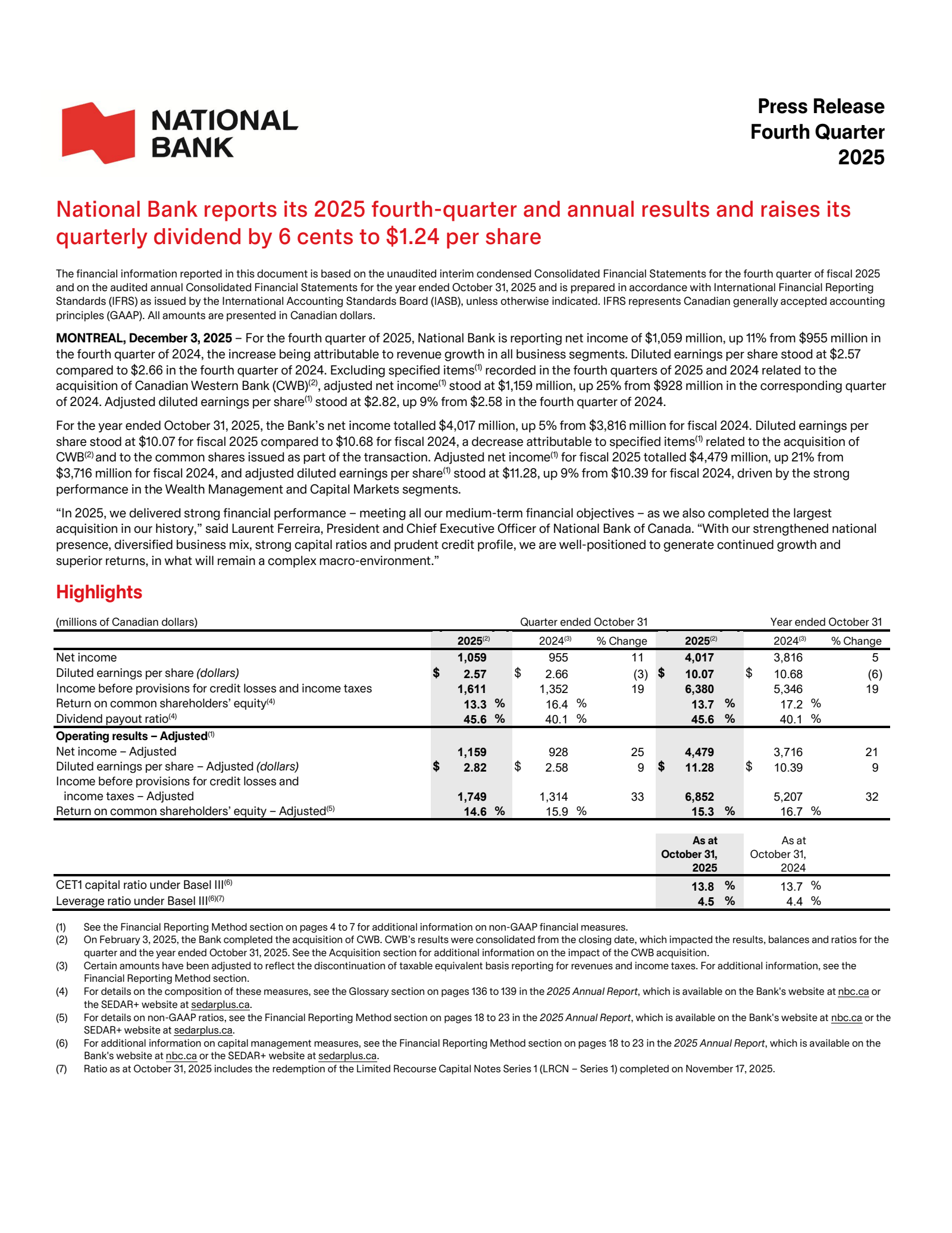 National Bank of Canada's Q4 2025 Earnings Release