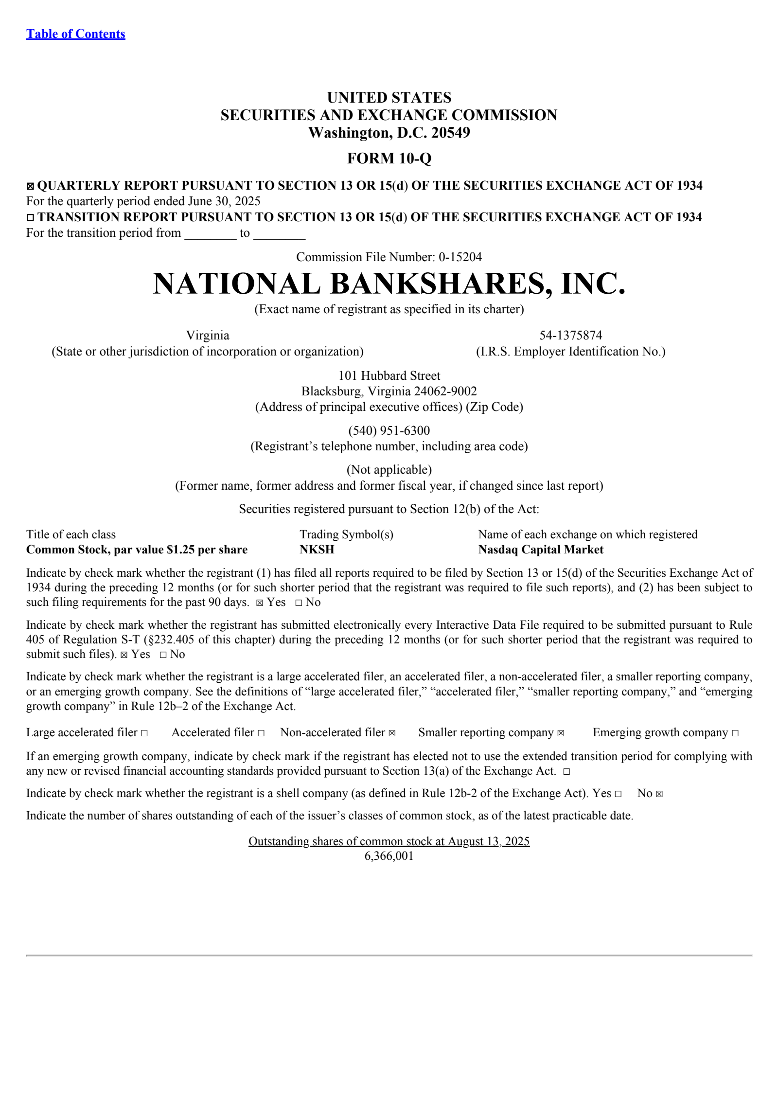 National Bankshares' Q2 2025 Quarterly report