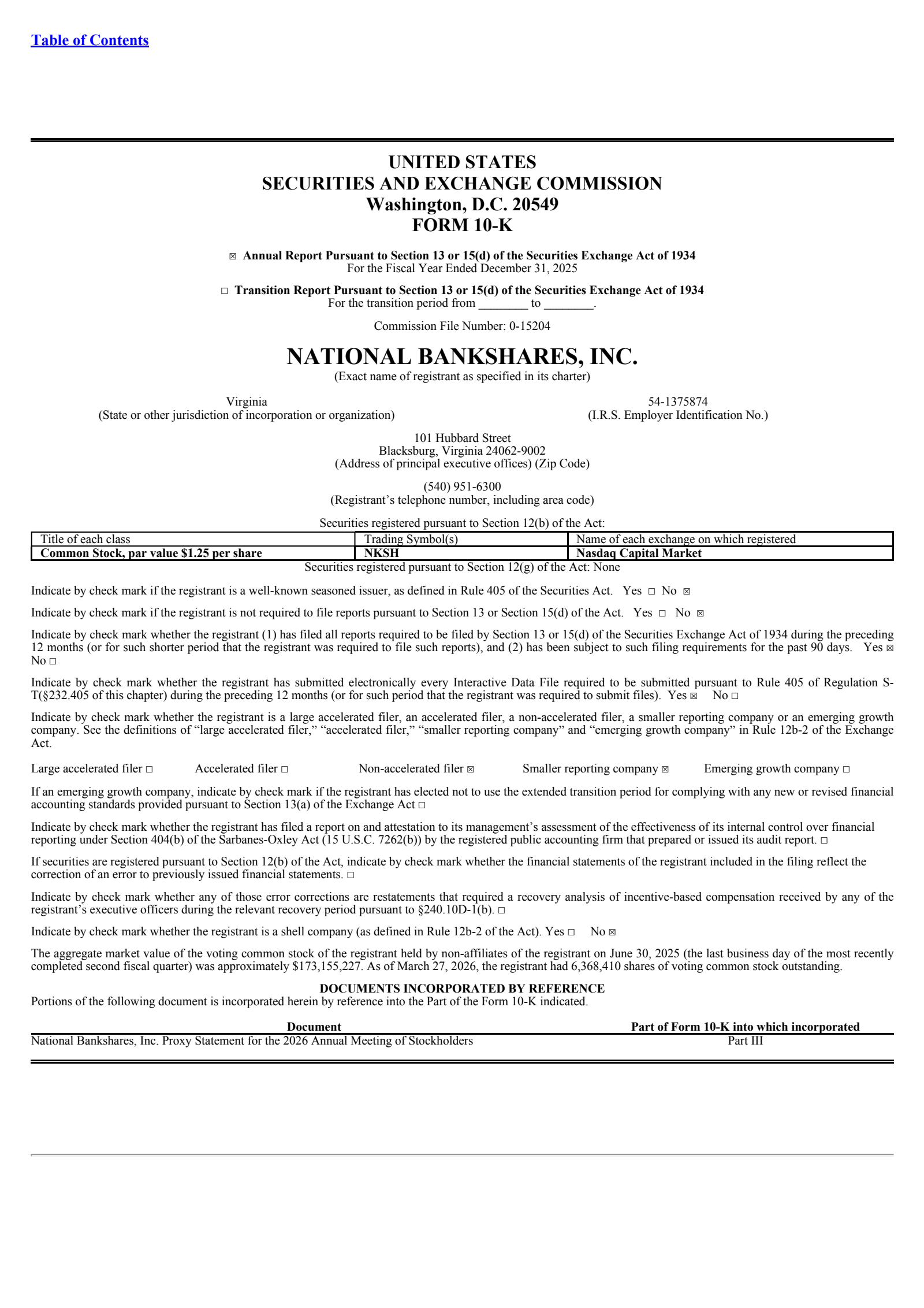 National Bankshares' Q4 2025 Annual report