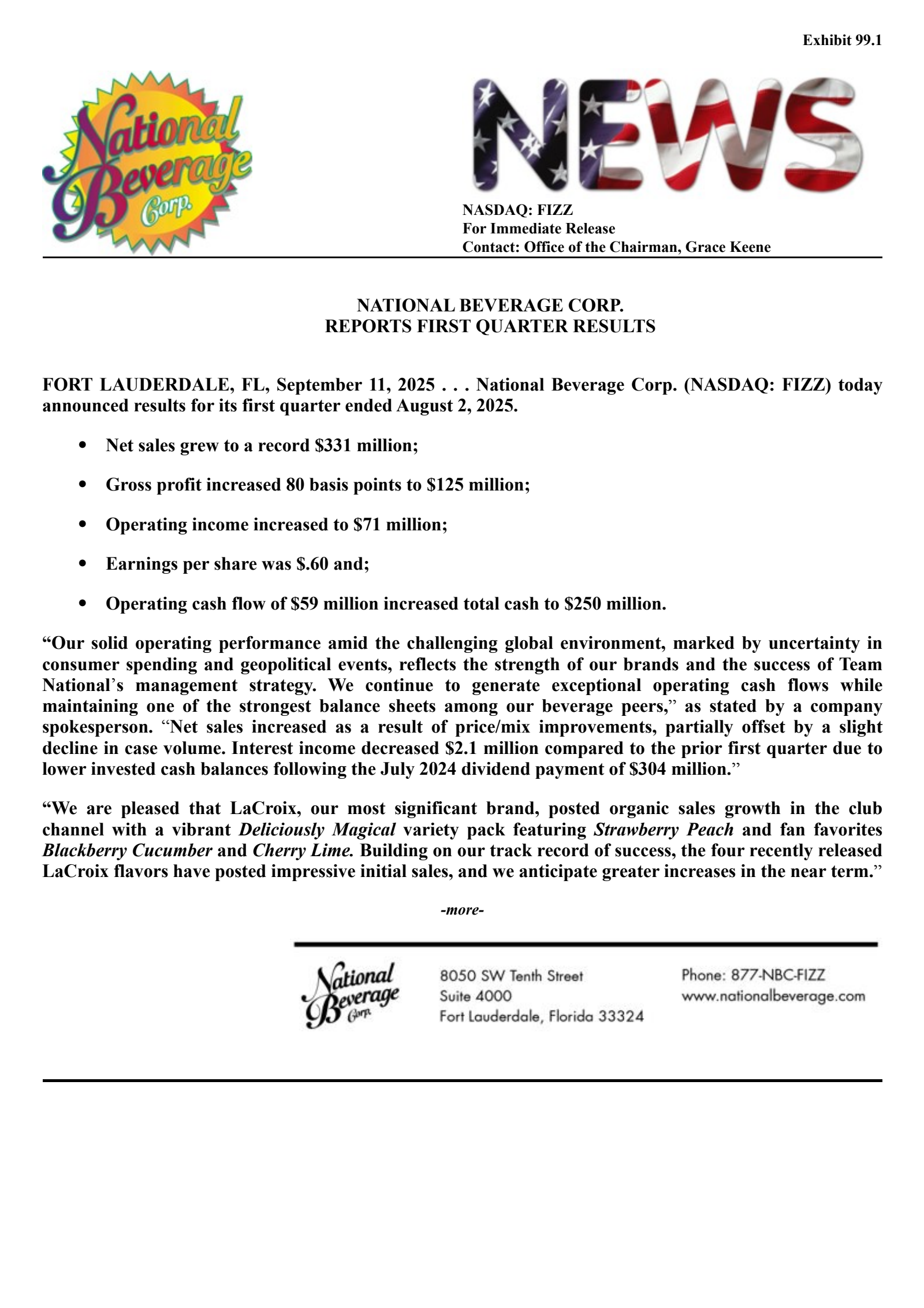 National Beverage's Q1 2026 Earnings Release