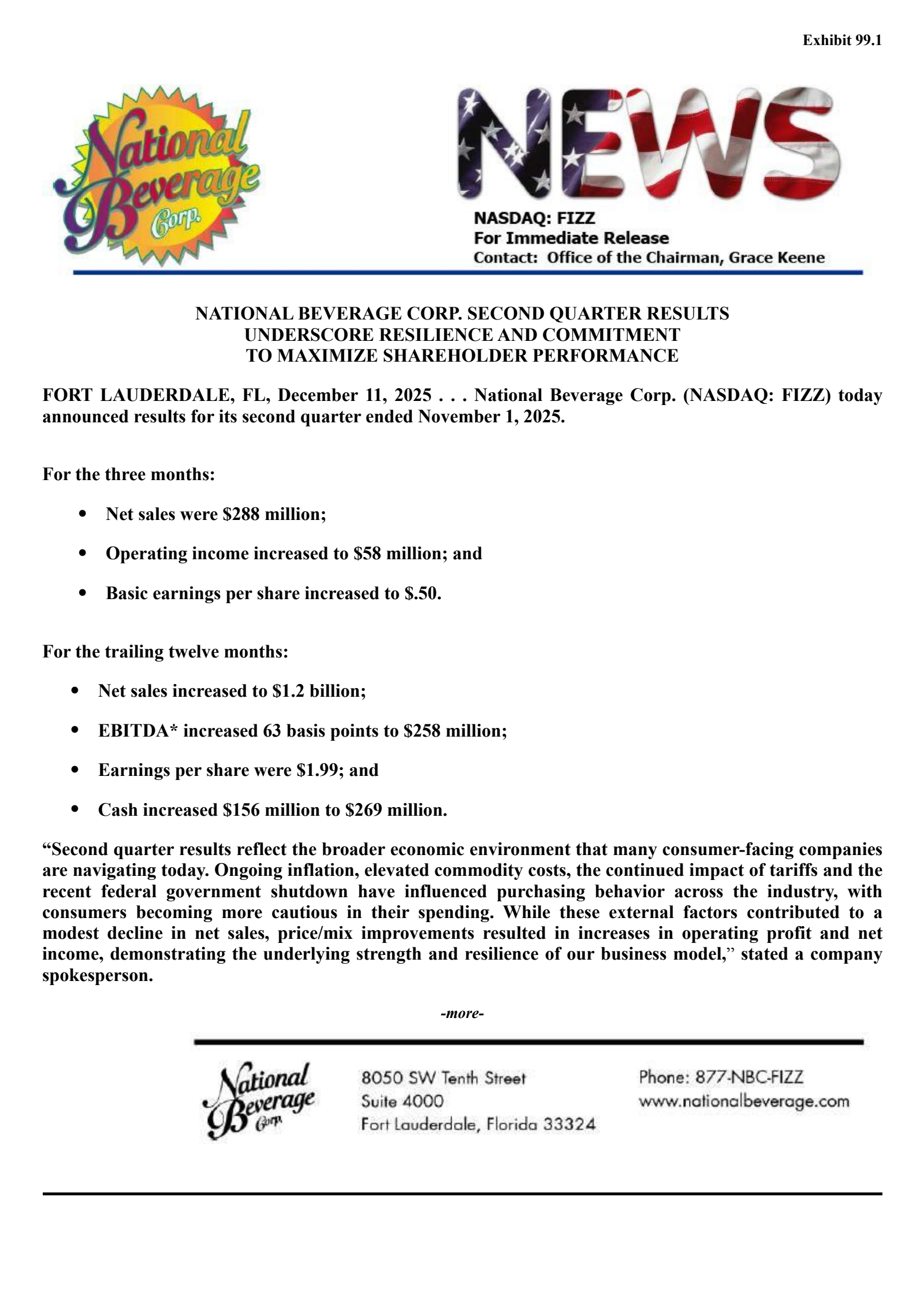 National Beverage's Q2 2026 Earnings Release