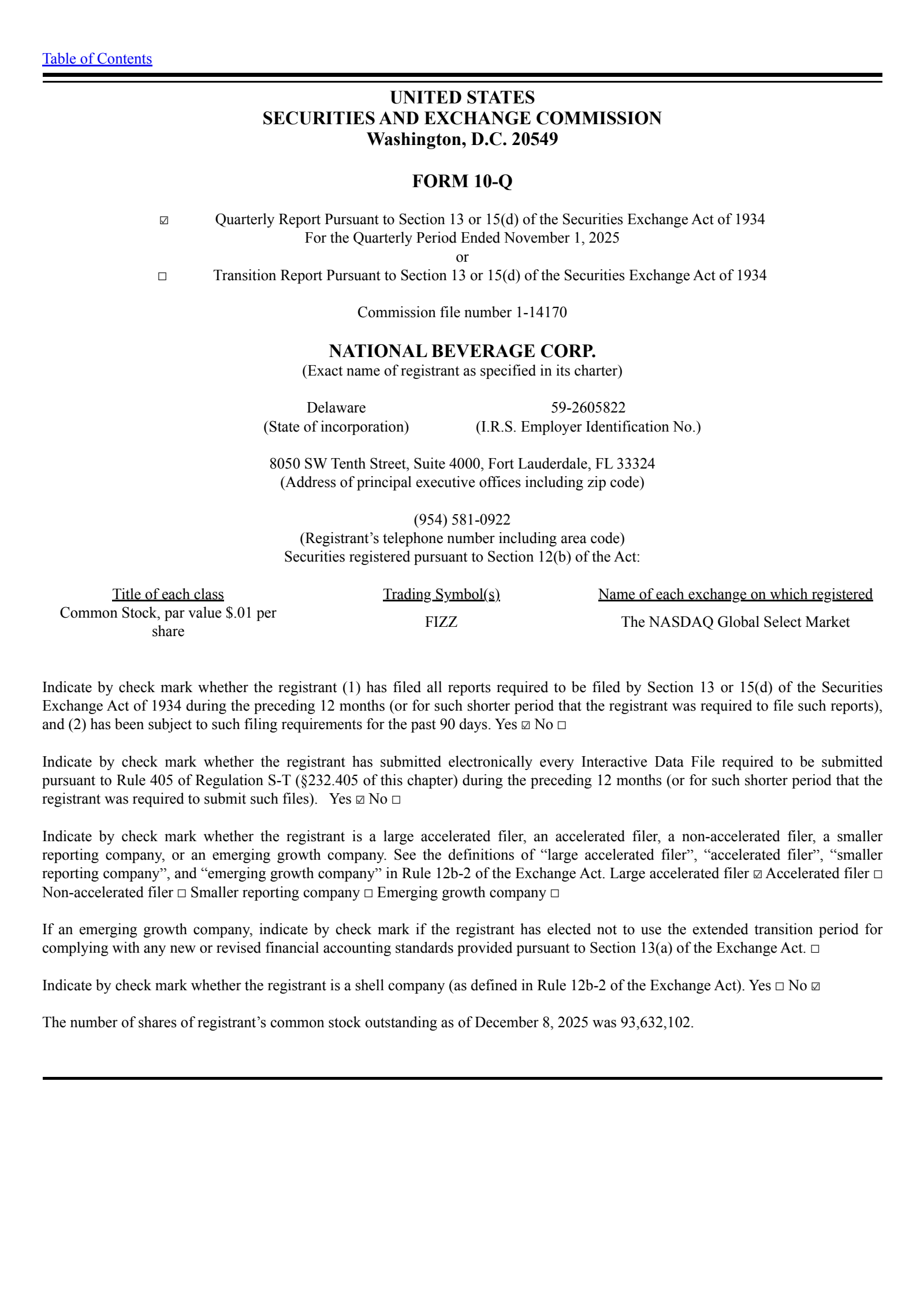 National Beverage's Q2 2026 Quarterly Report