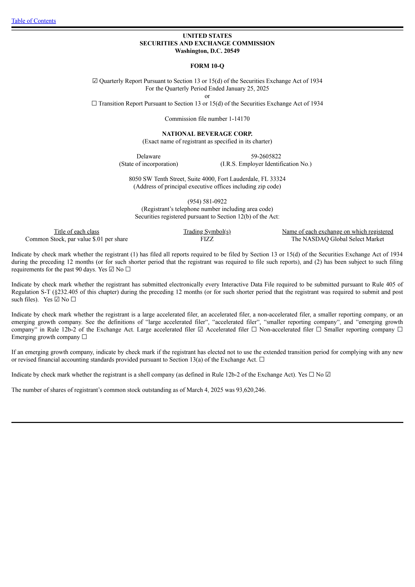 National Beverage's Q3 2025 Quarterly Report
