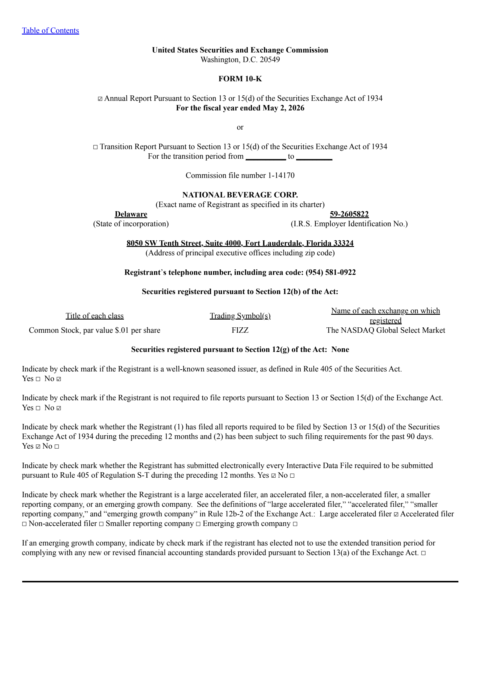 National Beverage's Q4 2026 Annual report