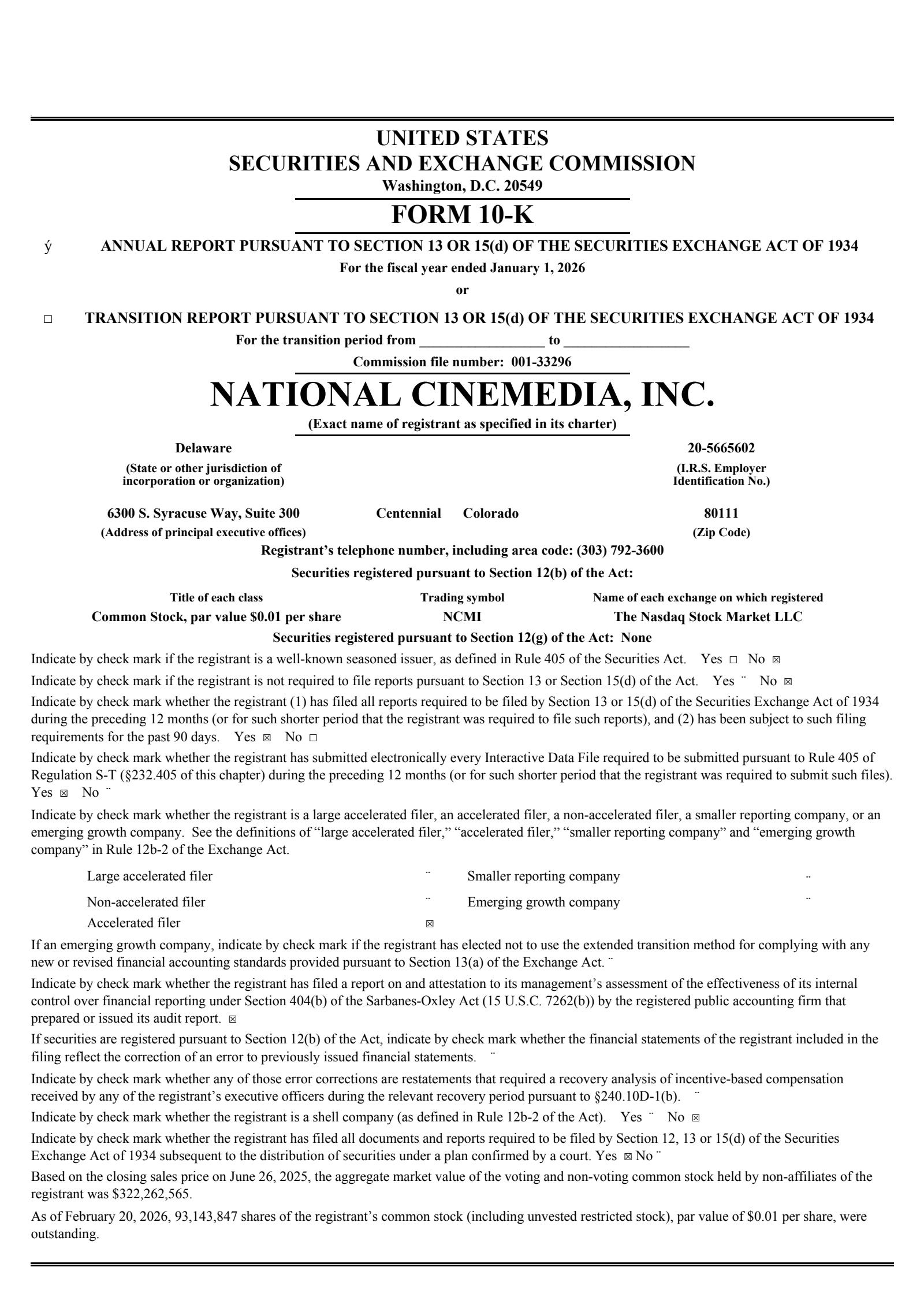 National CineMedia's Q4 2025 Annual report