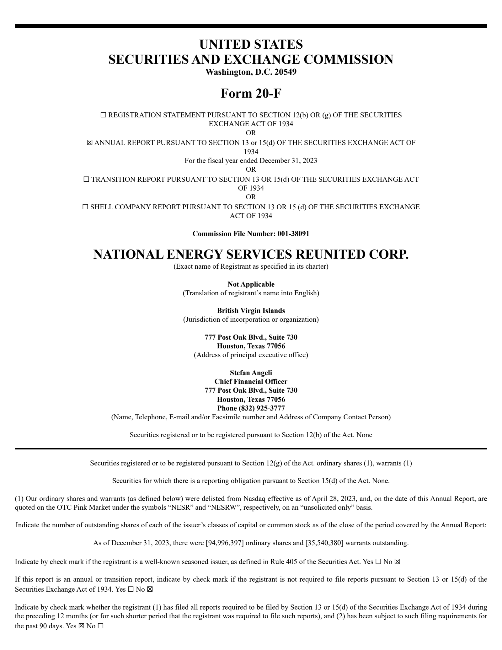 National Energy Services Reunited's Q4 2024 Annual report
