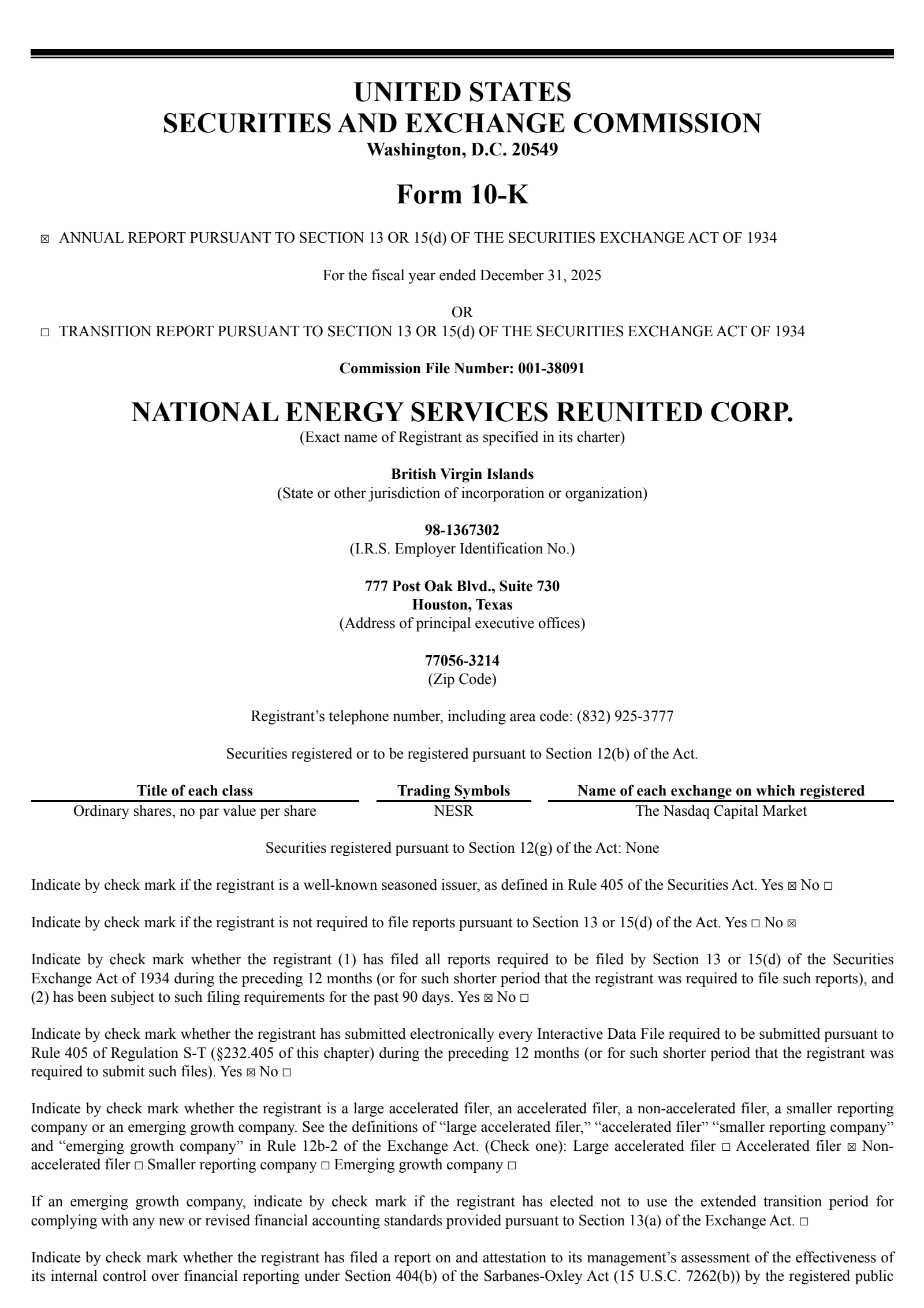 National Energy Services Reunited's Q4 2025 Annual report