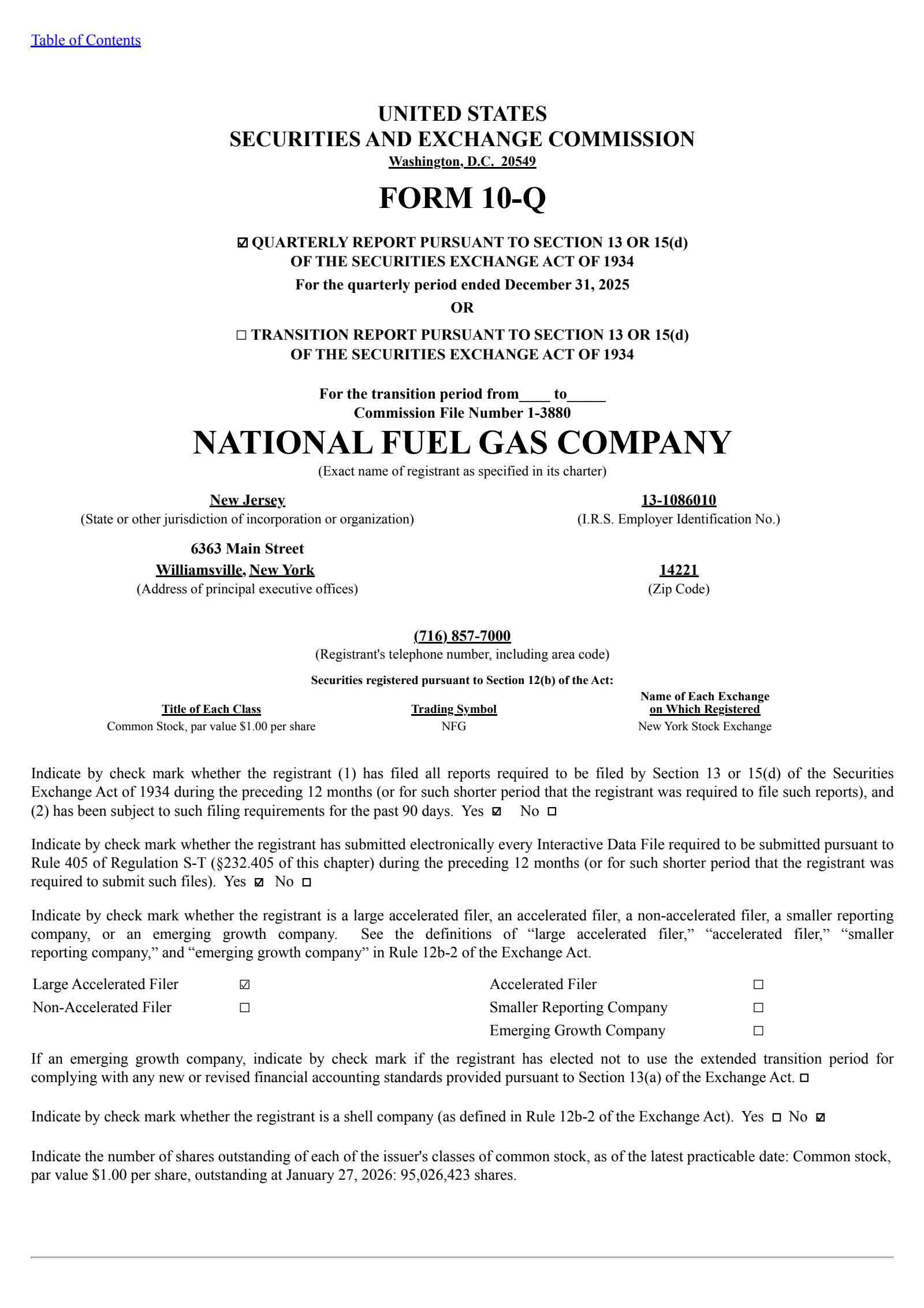 National Fuel Gas' Q1 2026 Quarterly report